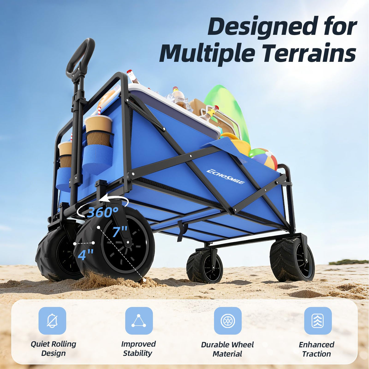 Wagons Carts Foldable Heavy Duty 350L Capacity for Camping