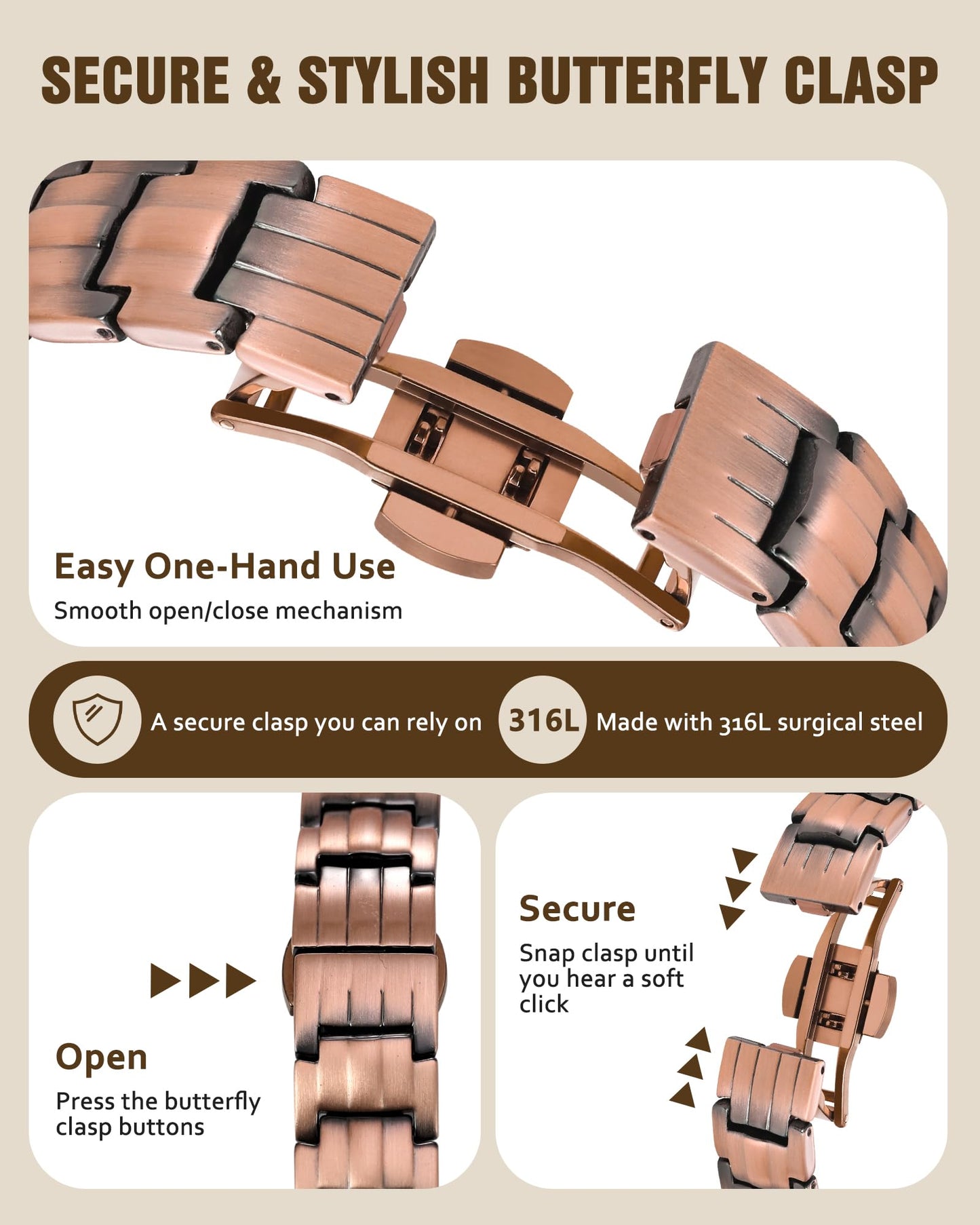 Jecanori Pure Copper Bracelet for Men, 5X Strength Magnetic Bracelets for Men with 5,000 Gauss Ellipses Magnets & Premium Butterfly Clasp