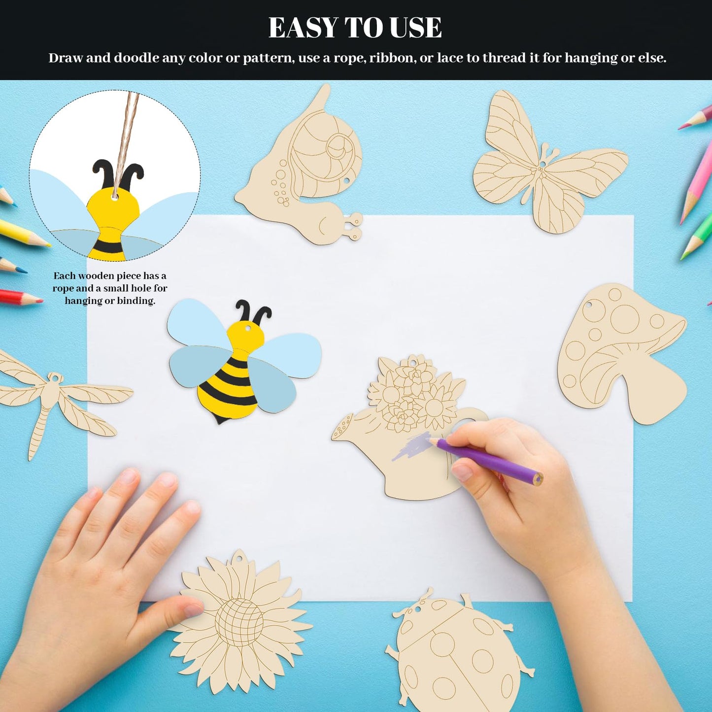 Subacy 80 PCS Unfinished Wood Cutouts 8 Styles DIY Wooden Spring Ornaments, Wooden Art Craft Painting Kit for Kids, Birthday Easter Creativity Arts & Crafts, Spring Themed Shape