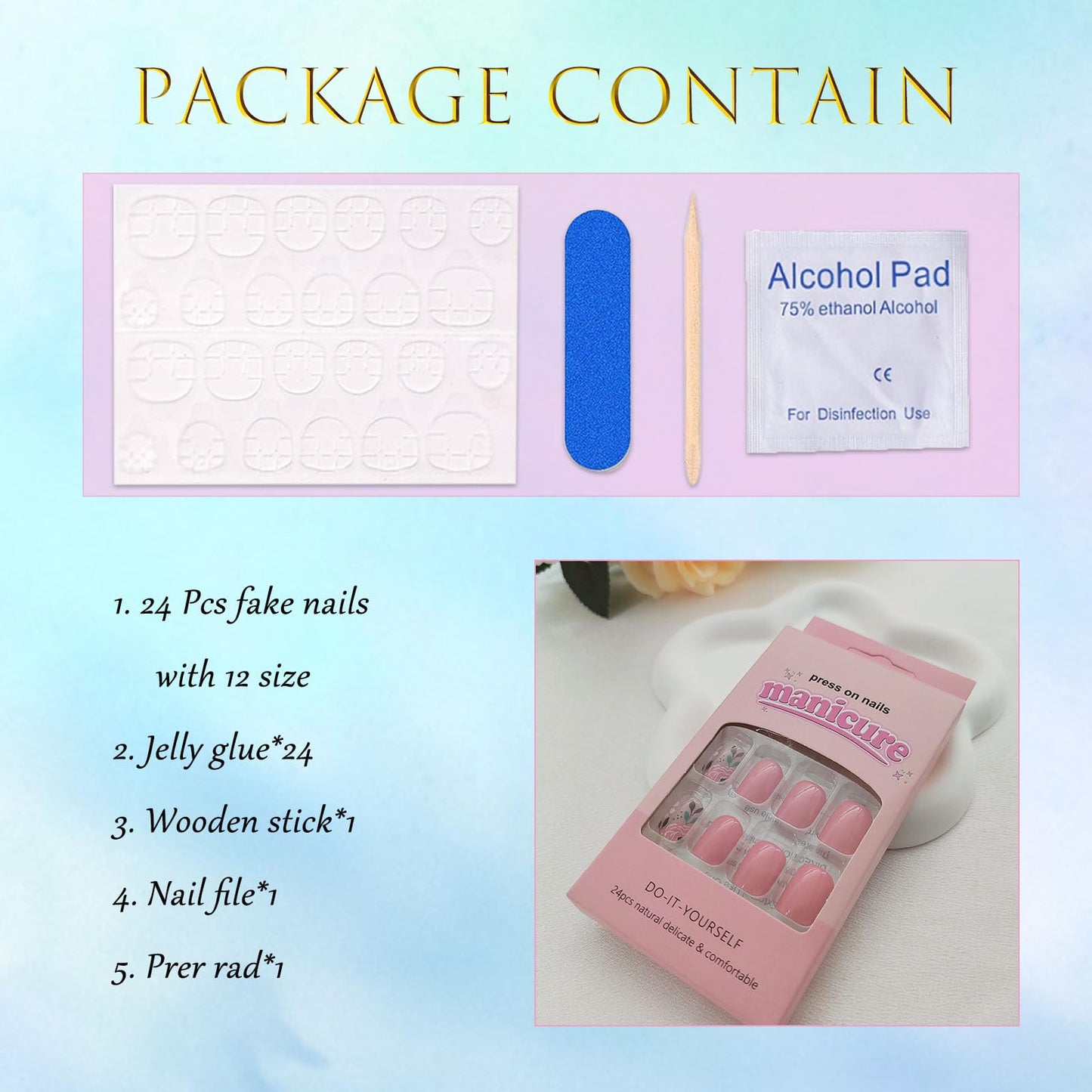 Press on Nails Short Square Fake Nails with Flower & Leaf Designs Pink Acrylic Nails Press ons Glossy Glue on Nails Cute Pink-Orange Full Cover Stick on Nails for Women 24 Pcs