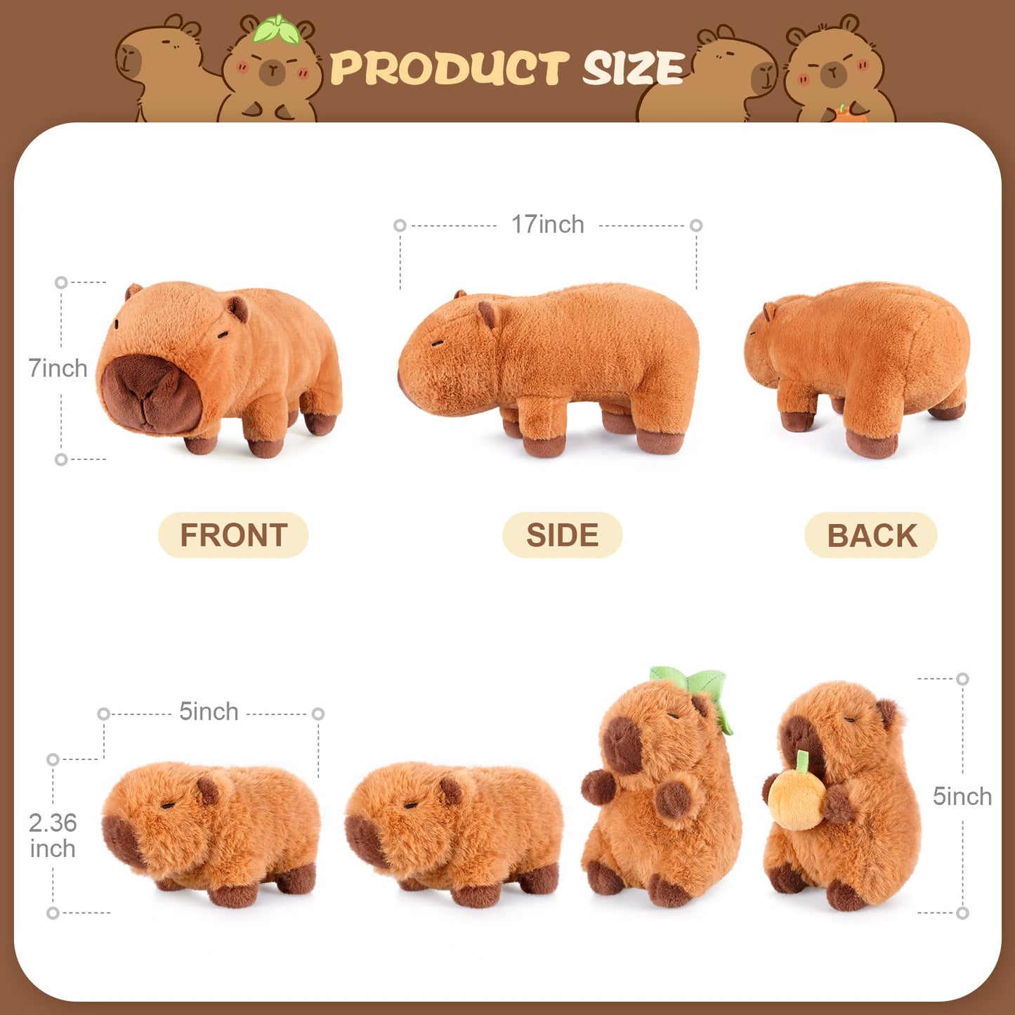 SuzziPals Giant Capybara Plush 30", Jumbo Soft Capybara Stuffed Animal, Giant Plush Toys Hugging Pillow and 5-in-1 Capybara Stuffed Animals with Babies Inside, 5PC Set Capybara