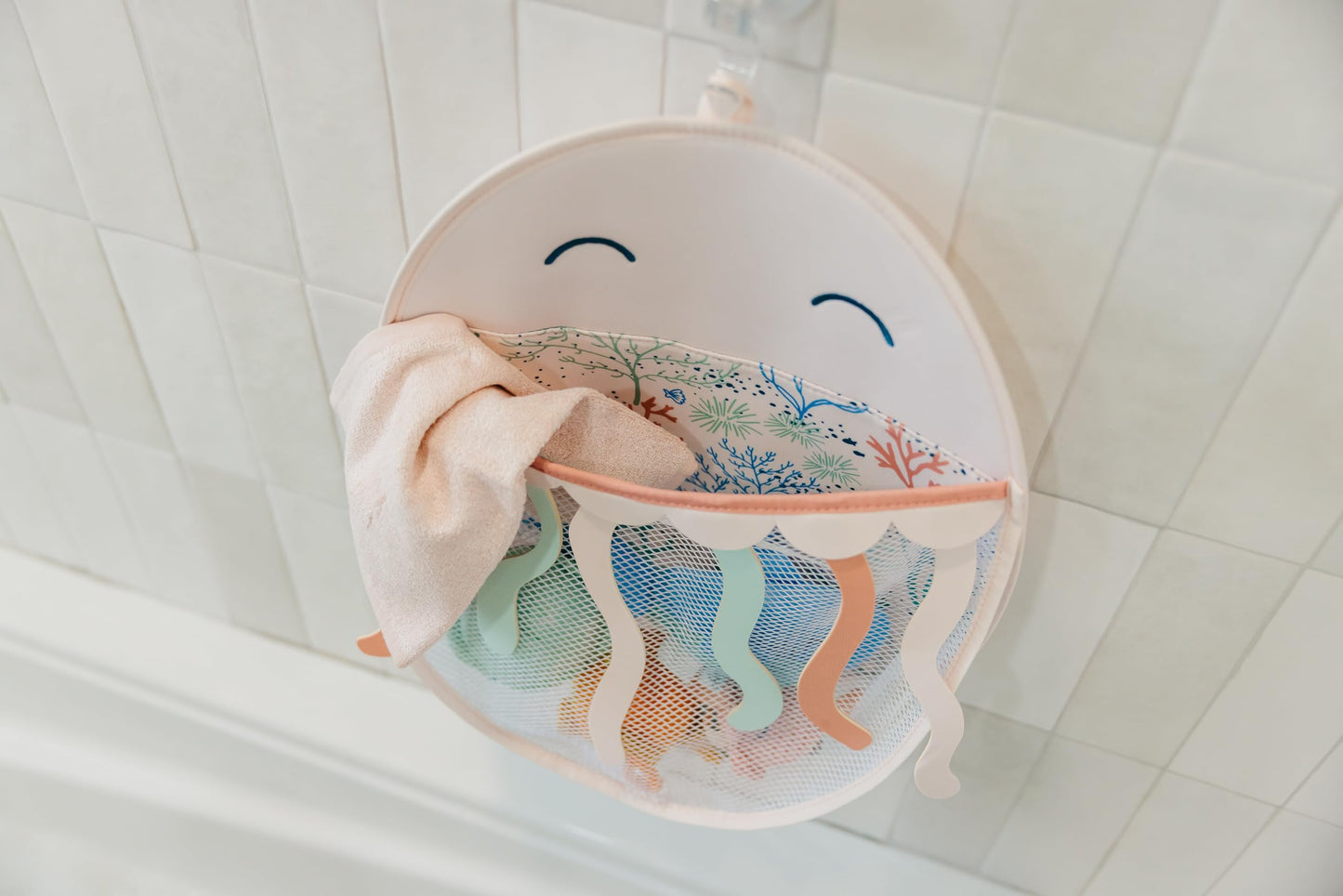 Copper Pearl Oceana Bath Toy Organizer with Suction Cups Extra-Large Mesh Bath Toy Holder for Bathtub, Quick-Dry Bath Toy Storage Net, Convenient Bath Toy Net for Tub - Cora