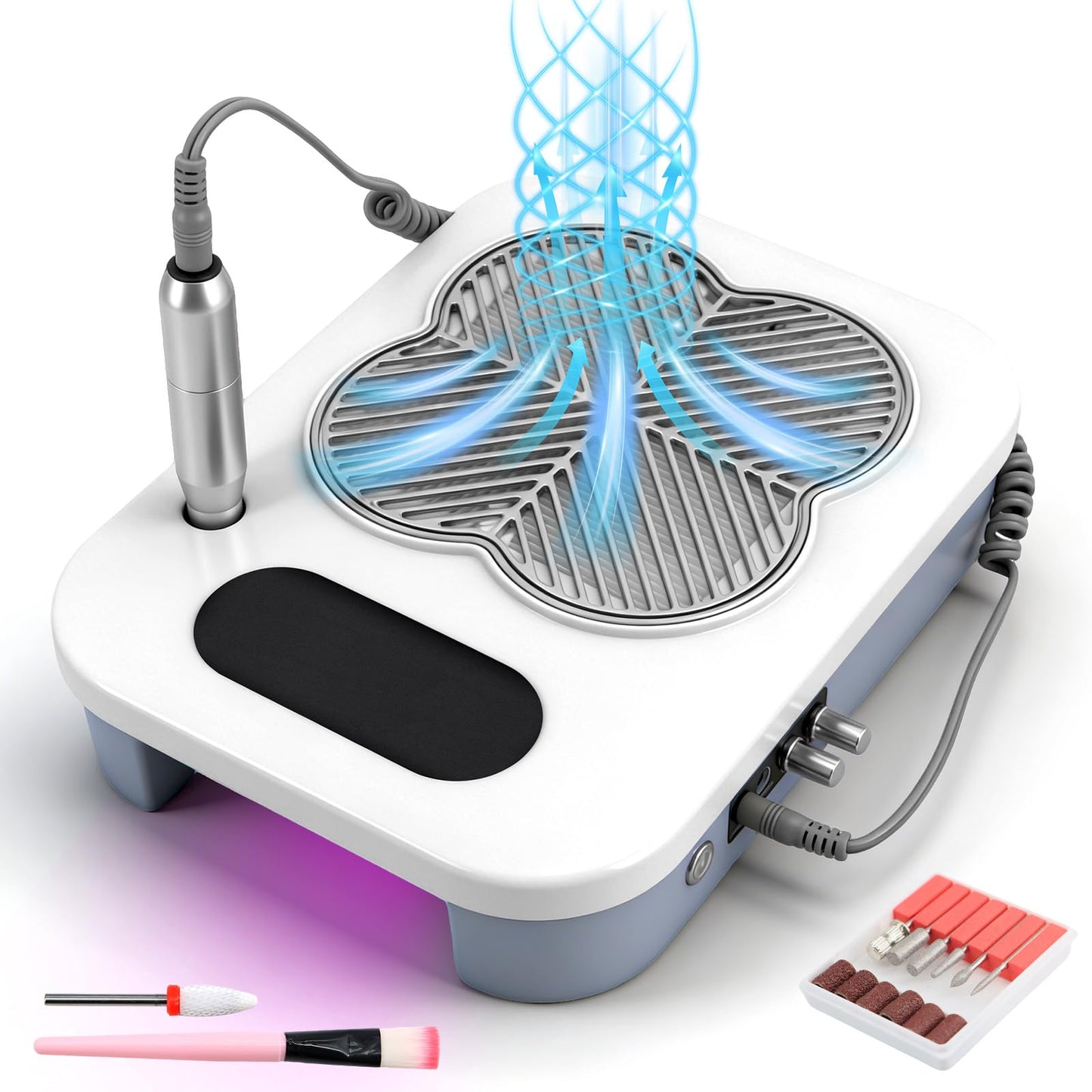 3 in 1 Nail Dust Collector with Drill Lamp Professional,40000RPM Electric Nail Drill Bits Efile Kit with Stepless Speed Control,Nail Dust Vacuum High Suction for Home Salon,Grey
