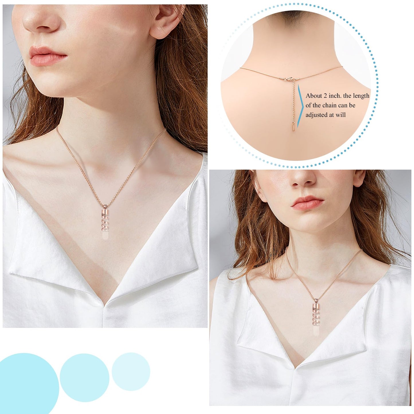 Oinsi Clear Glass Tube Cremation Urn Jewelry Ashes Holder Necklace Keepsake Memorial Pendant Including Box/Fill Kits (Rose gold)