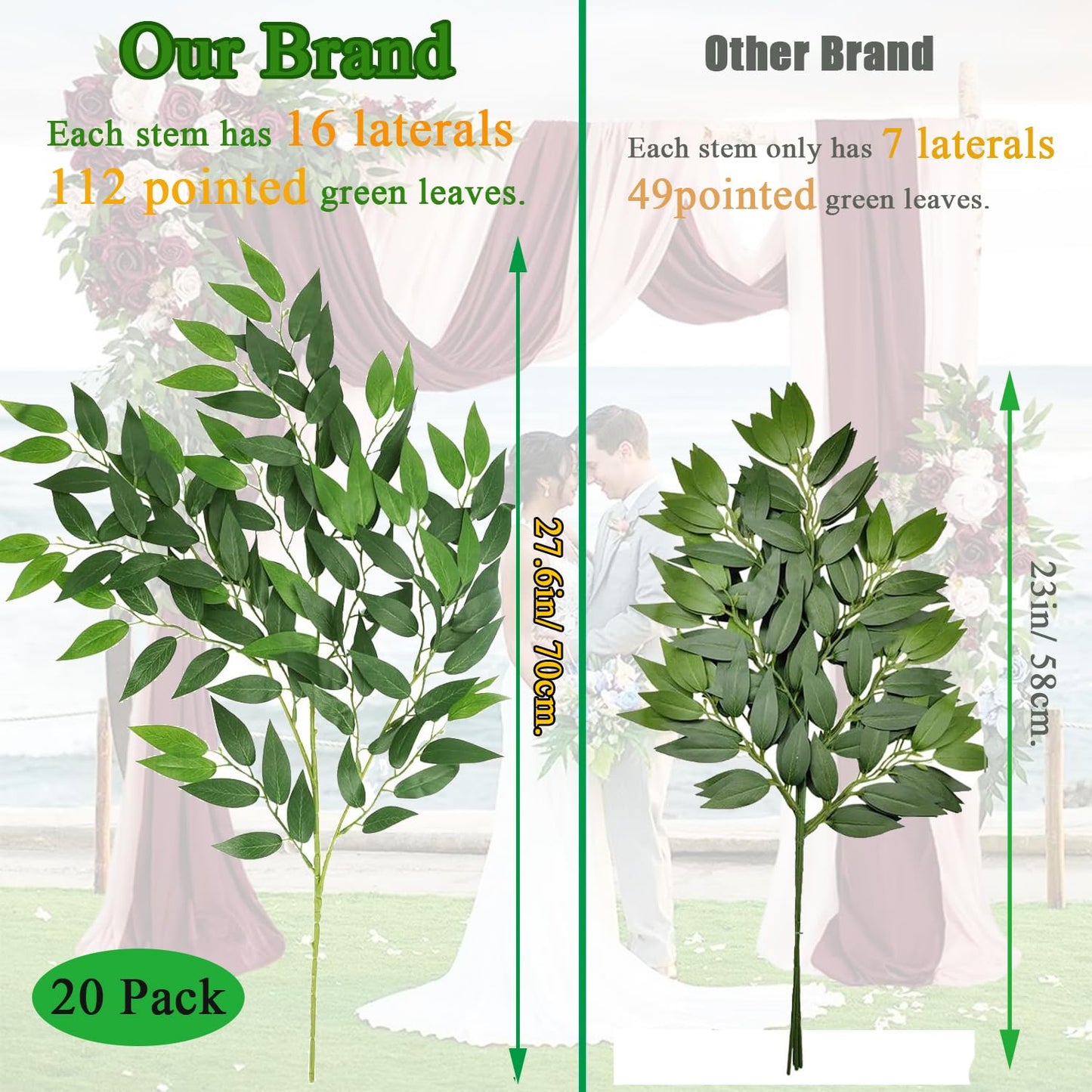 WONICE Artificial Italian Ruscus Greenery Stems, 20 Pack Faux Green Leaf Garland Branches Hanging Greenery Spray for Wedding Bouquet Arch Table Centerpiece Home Decor