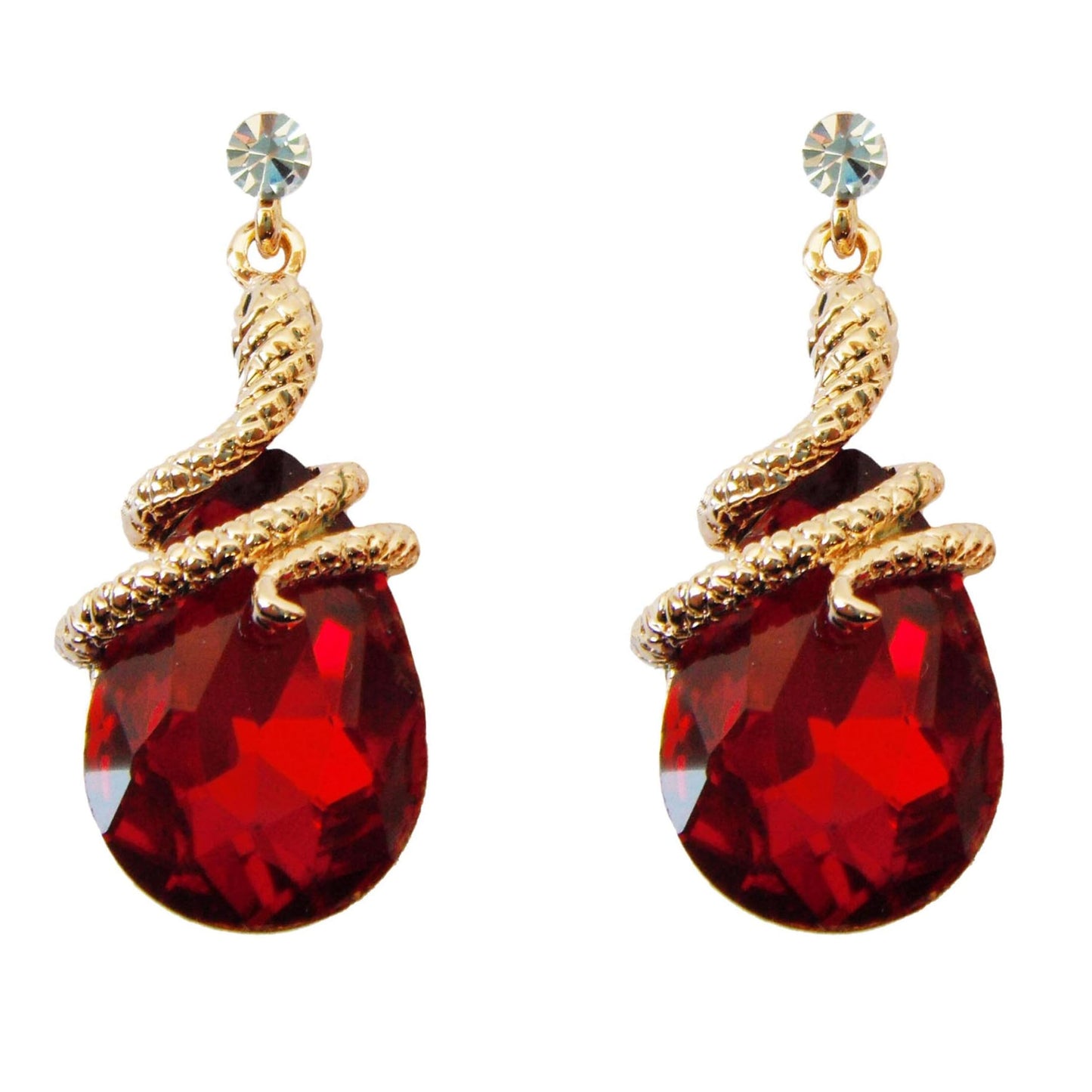 Navachi 18k Gold Plated Crystal Red Zircon Snake Drop Dangle Earrings