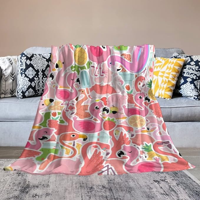 Flamingo Blanket Gifts - 60 x 80 Inches Funny Flamingo Throw for Adults - Pink Soft Fuzzy Plush Blankets for Bed