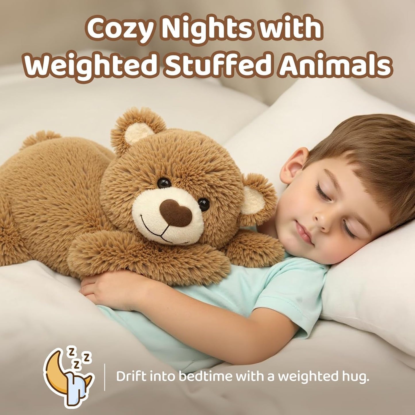 Mewaii Weighted Stuffed Animals for Adults & Kids, 2-5 lbs - 23" Heatable Coolable Bear Plush, Microwavable Adjustable Removable Inner Pad, Realistic Hug Comfort Gift (Brown)