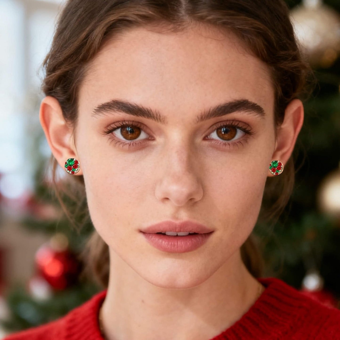 Multicolored Austrian Crystal Rhinestone Stud Earrings for Women Fashion S925 Sterling Silver Hypoallergenic Jewelry (Christmas Glow)