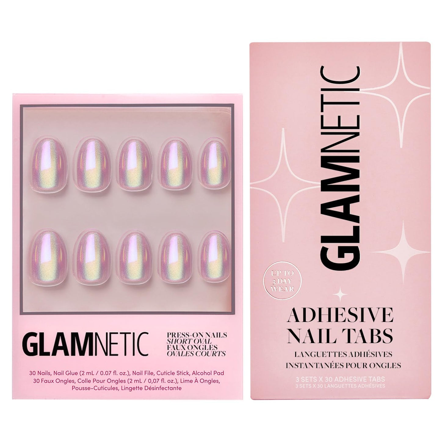 Glamnetic Press-On Nails & Adhesive Nail Tabs - Oyster | Short Oval Pearlescent Fake Nails with a Velvet Finish | 15 Sizes - 30 Nail Kit with Adhesive Tabs