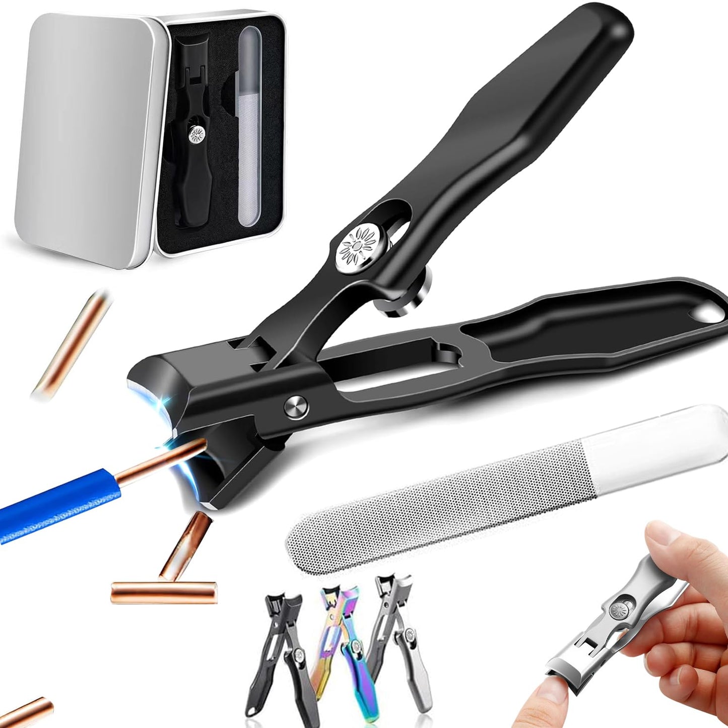German Nail Clippers for Men, 2026 Upgraded Ultra Sharp Stainless Steel Nail Clippers for Thick Nails, Luxurious Ultra Sharp Nail Clippers Set with Nail File for Seniors Men Women (Black)