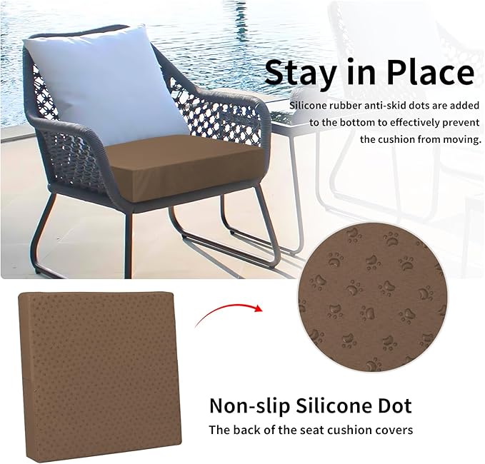Easy-Going Waterproof Patio Cushion Covers ONLY Cover 20x18x4 inch 2 Pack Replacement Non-Slip Outdoor Seat Cushion Slipcover with Zipper. Brown