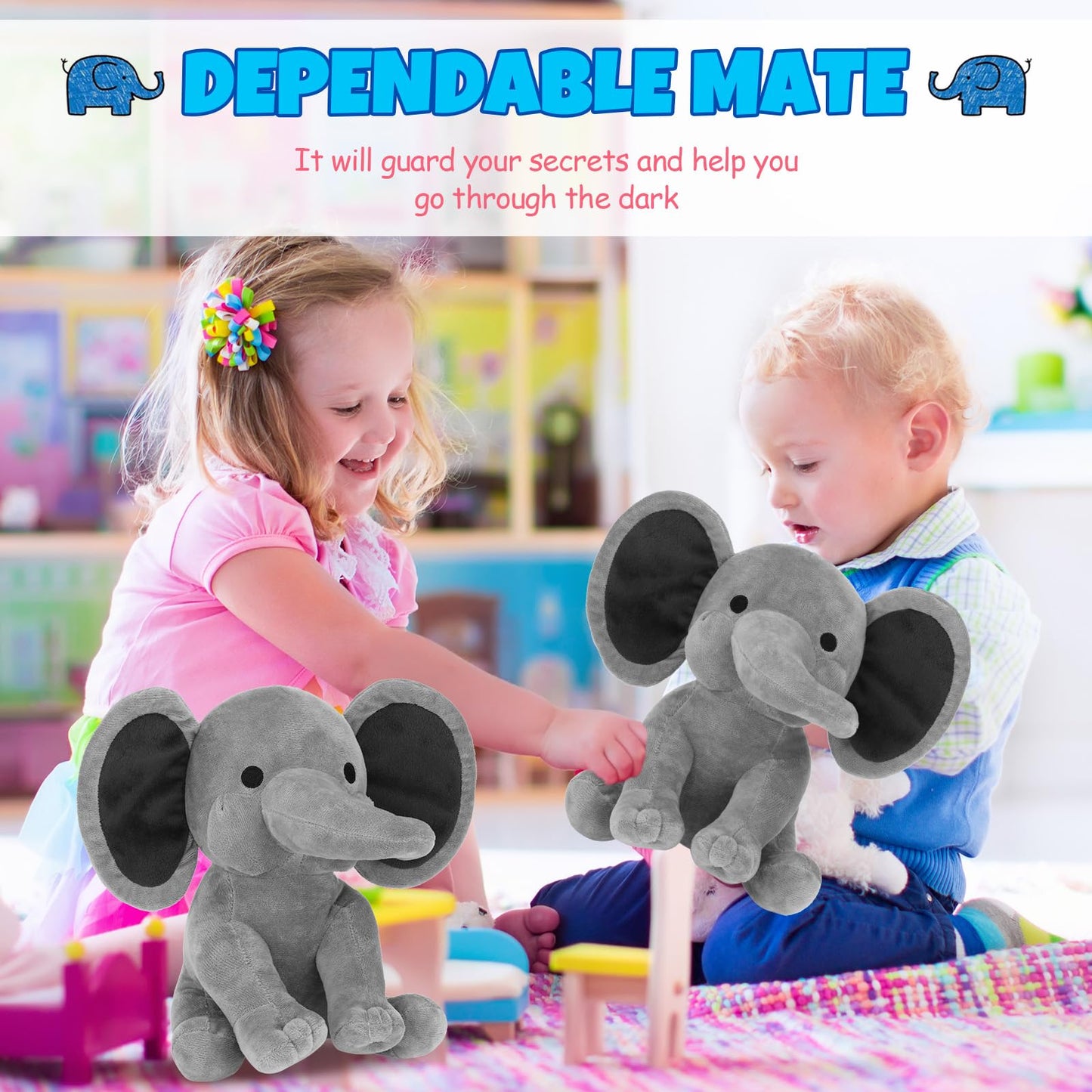 Tradder 12 Pcs Elephant Stuffed Animals 10 Inch Stuff Animal Plush Toy for Baby Shower Cute Soft Elephant Toys for Birth Stats Babies Girls Boys Infant Newborn Party Supplies Graduation Gift(Gray)