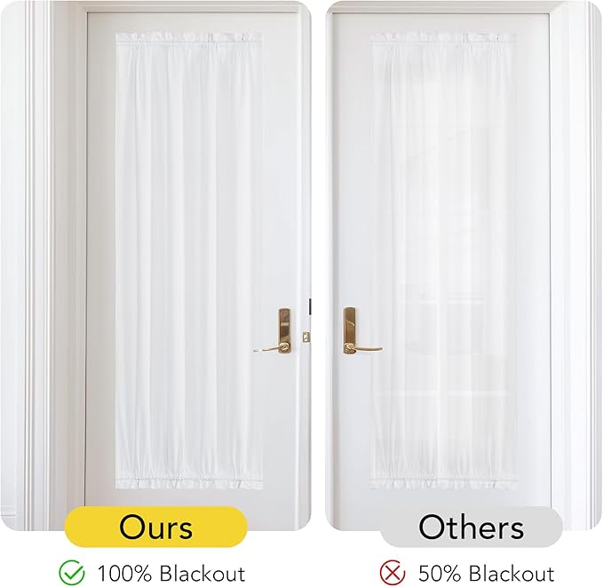 NICETOWN 100% Blackout Door Curtains 72 inches Long - Thermal Insulated Light Block Privacy French Door Sidelight Curtain Window Shades, 36 x 72 inch, 1 Panel, White