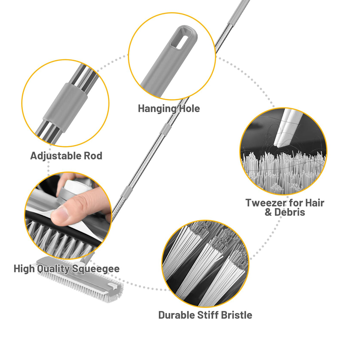 3 in 1 Floor Scrub Brush with Long Handle & Squeegee