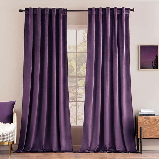 MIULEE Purple Velvet Curtains 84 inches - Luxury Blackout Curtains for Bedroom Living Room Thermal Insulated Super Soft Window Drapes Rod Pocket & Back Tab, W52 x L84 inches, 2 Panels