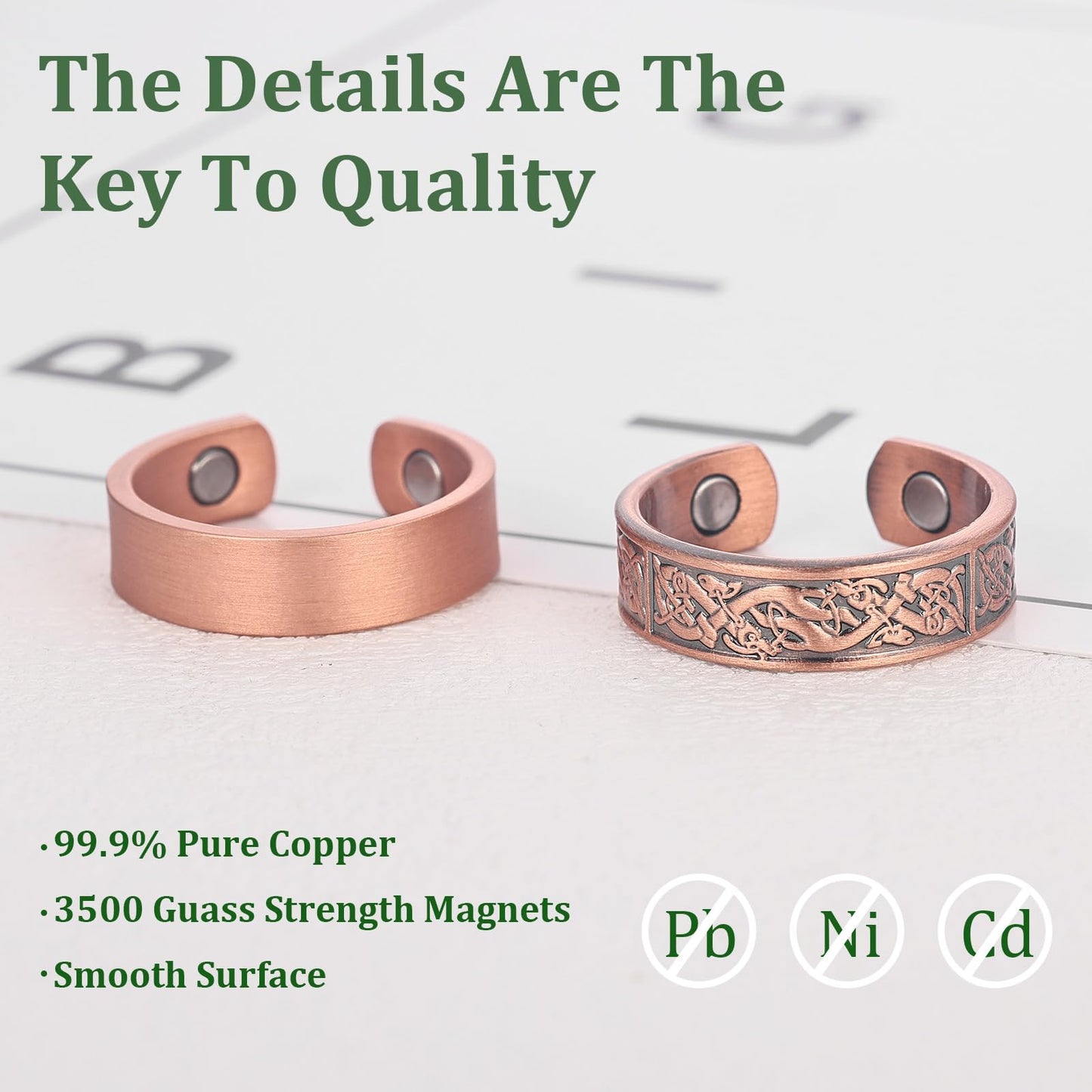 Fashtour 2pcs Copper Magnetic for Men, 99.99% Solid Pure Copper, 3500 Gauss #9, Classic Retro Style, Adjustable Cuff