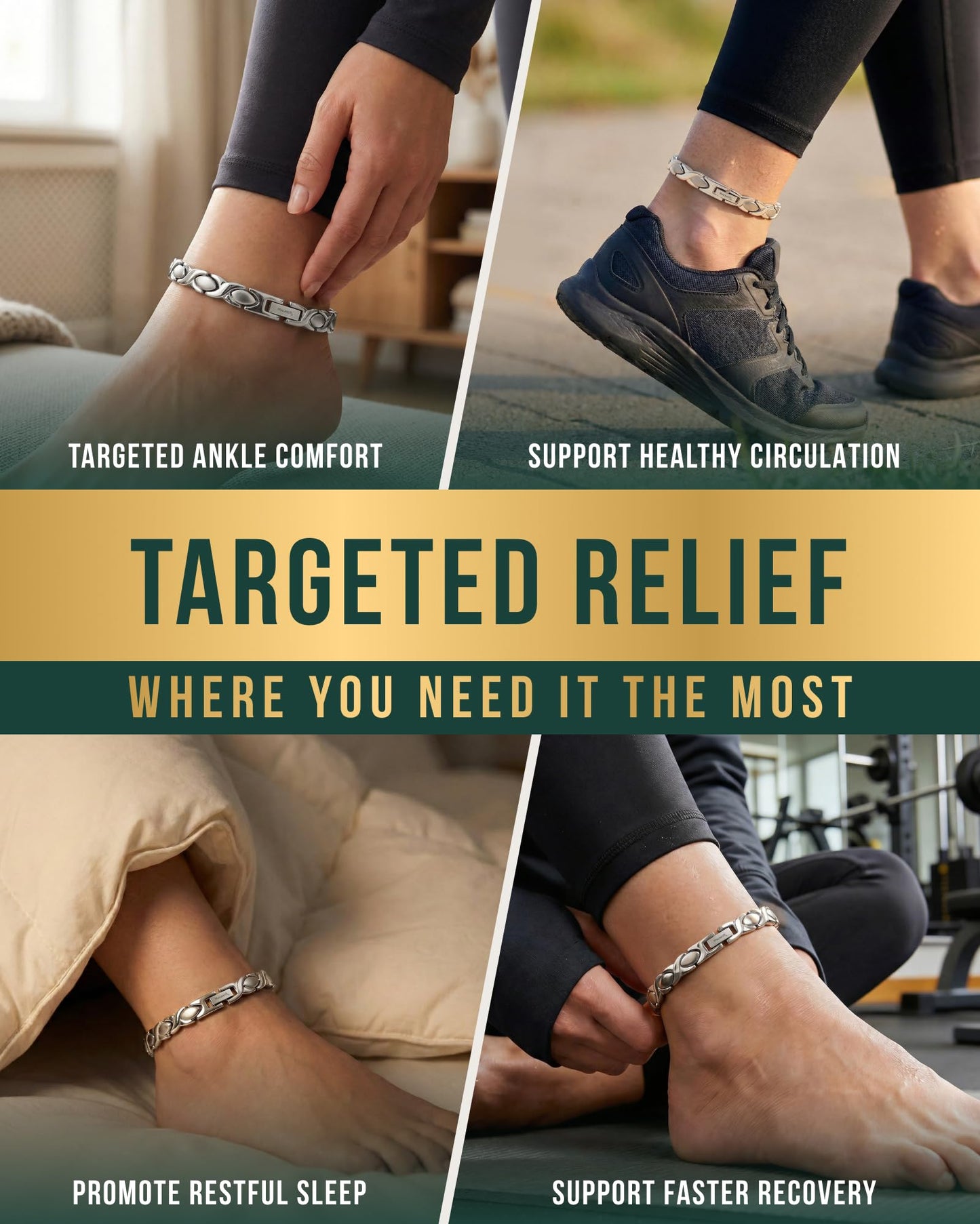 MagnetRX Womens Magnetic Ankle Bracelet – Ultra Strength Magnetic Anklets with 34 Magnets – Titanium Ankle Bracelets for Women (Silver)