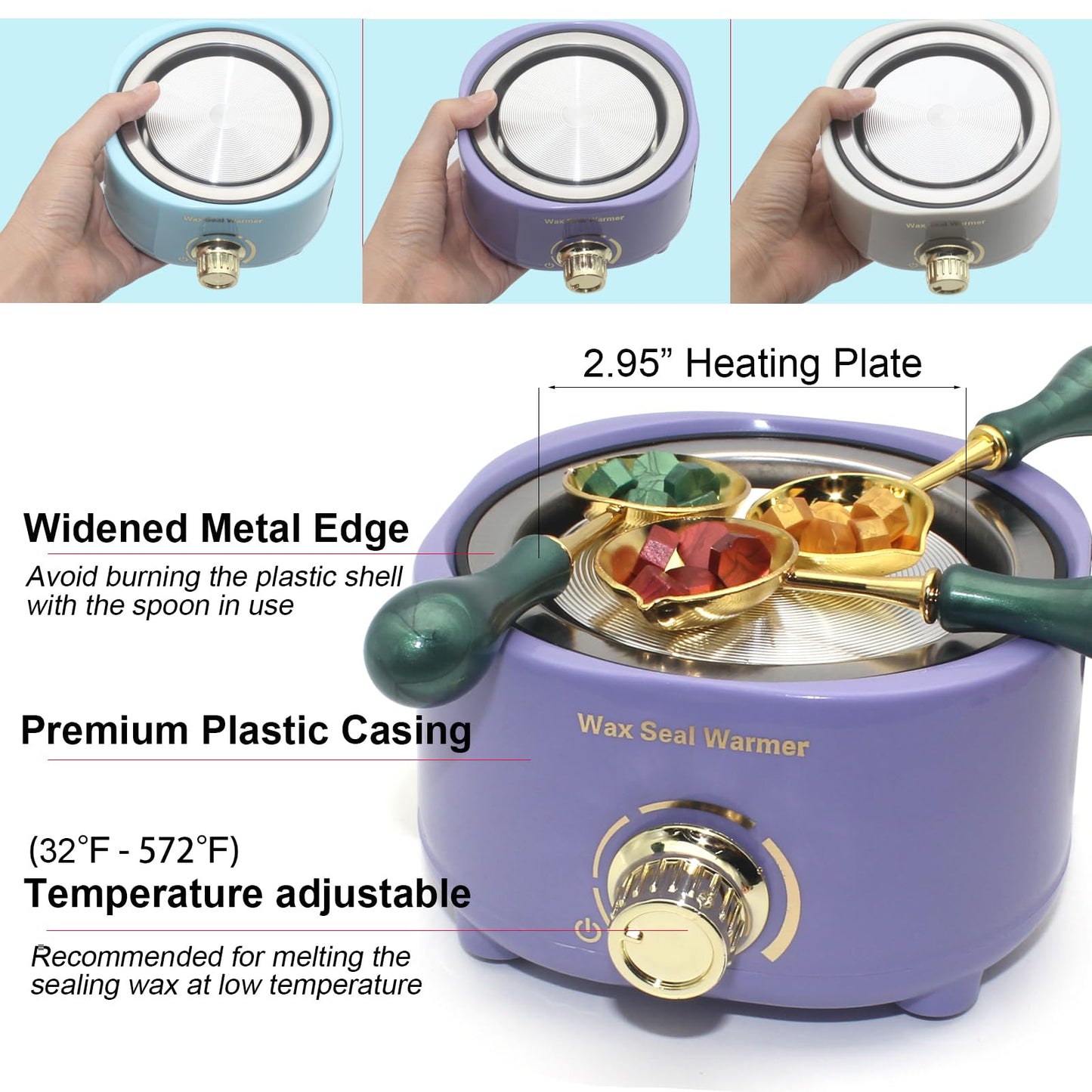 Andotopee Electric Wax Seal Warmer and Spoon Kit with 80ml Spoon, Non-Stick Sealing Wax Spoon, Tinfoil for Fast Melting Beads and Sticks - Sealing Melting Furnace Set for Stamp Seals Craft, Blue