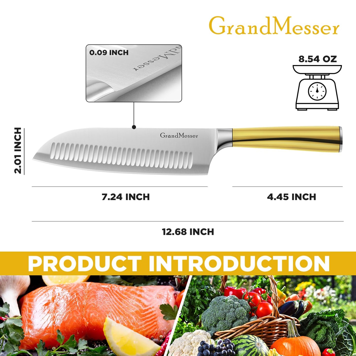 GrandMesser Santoku Knife, Chef's Kitchen Knife 7 Inch, Japanese Steel AUS-10 Chef Knife, with Pure Copper Ergonomic Handle & Gift Box.