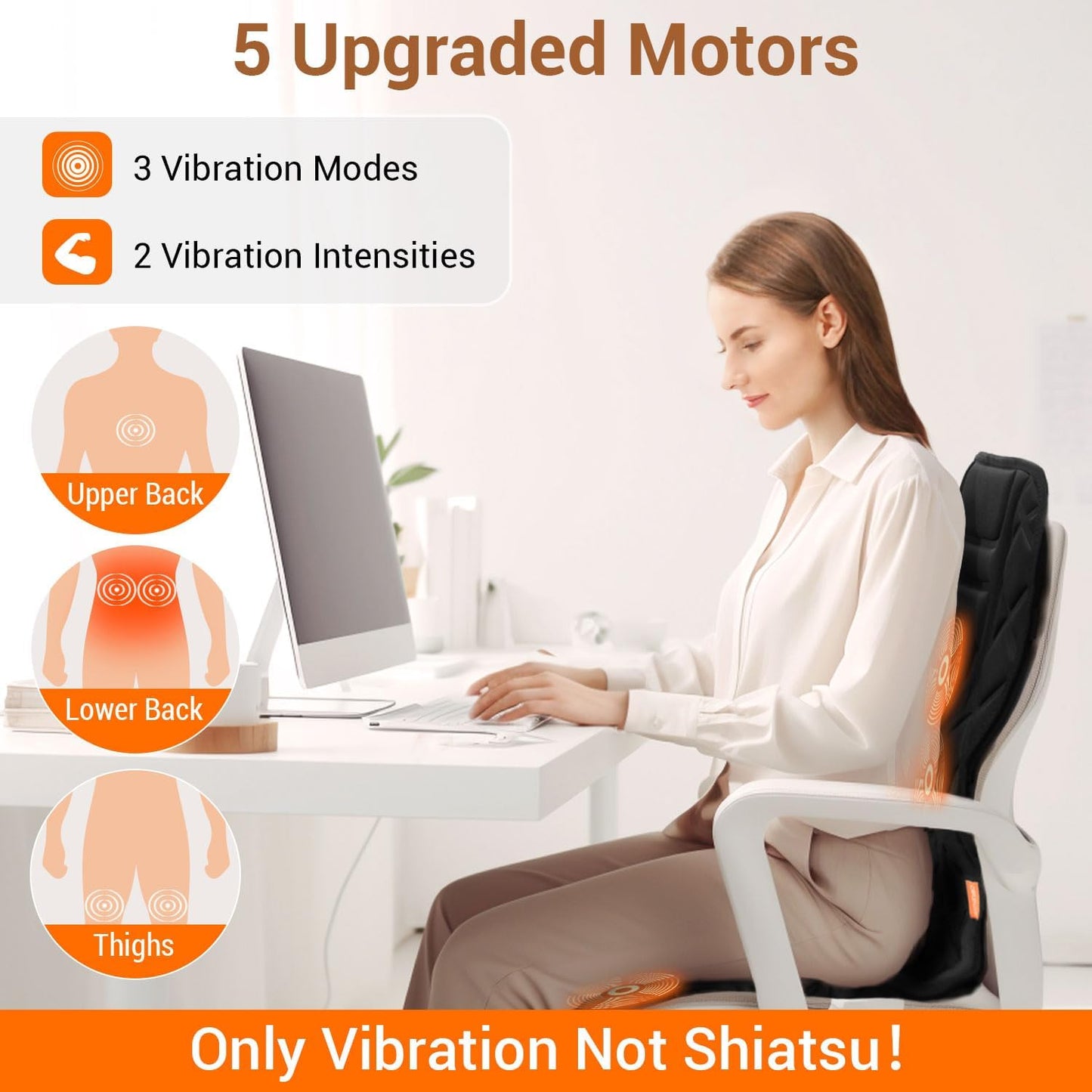 CARSHION Back Massager with Heat,Heated Seat Cover Cushion with 5 Vibrating Massage Nodes Chair Pad for Pain Relief Home Office Use
