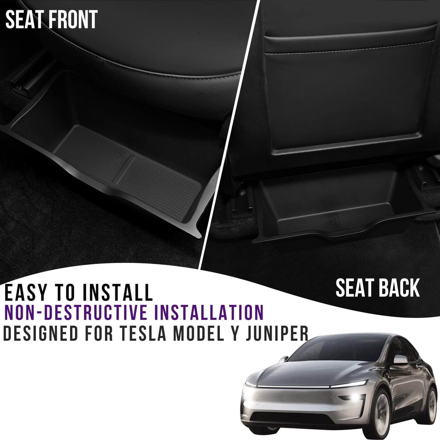Zetsuei 2-Pack Tesla Model Y Juniper Under Seat Storage Box Organizer Hidden Storage Drawer Tray Underseat Bins Fits Model Y Juniper (2025, 2026) Organizer Accessories Easy Installation