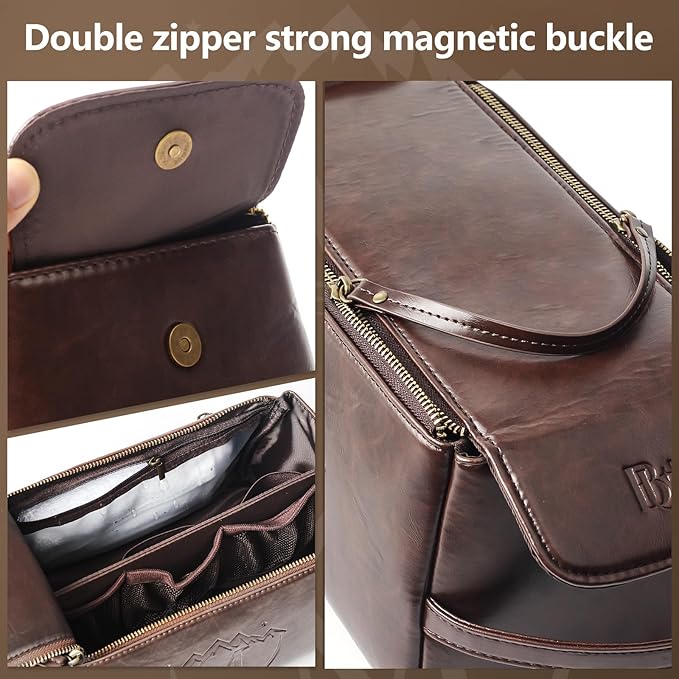 Personalized Toiletry Bag for Men,Initial Mens Toiletry Bags for Traveling,Men Travel Toiletries Bag,PU Leather Shaving Bag for Toiletries Accessories kit,Dark Brown D