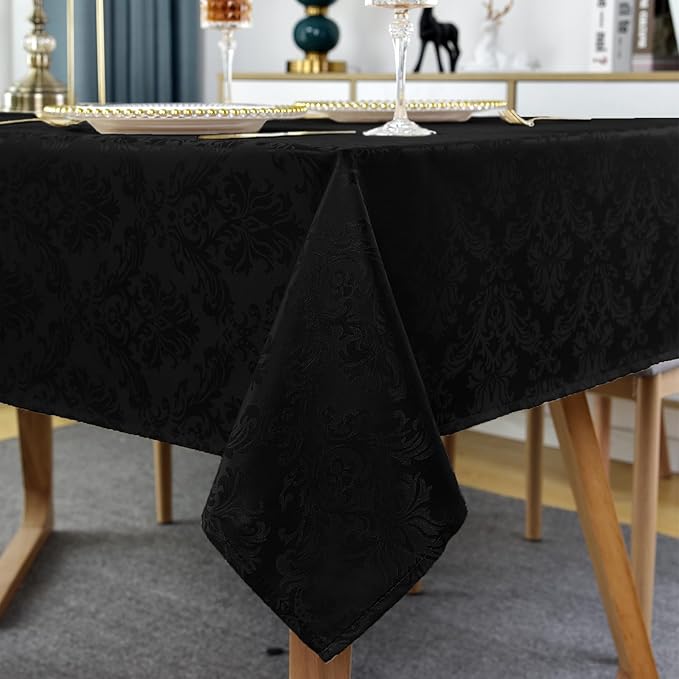 Rectangle Table Cloth - 60 x 84 Inch Black Jacquard Tablecloths Damask Design Spillproof Wrinkle Resistant Shrinkproof Soft Tablecloth Polyester Oblong Table Cover for Kitchen Dinning Party Tabletop