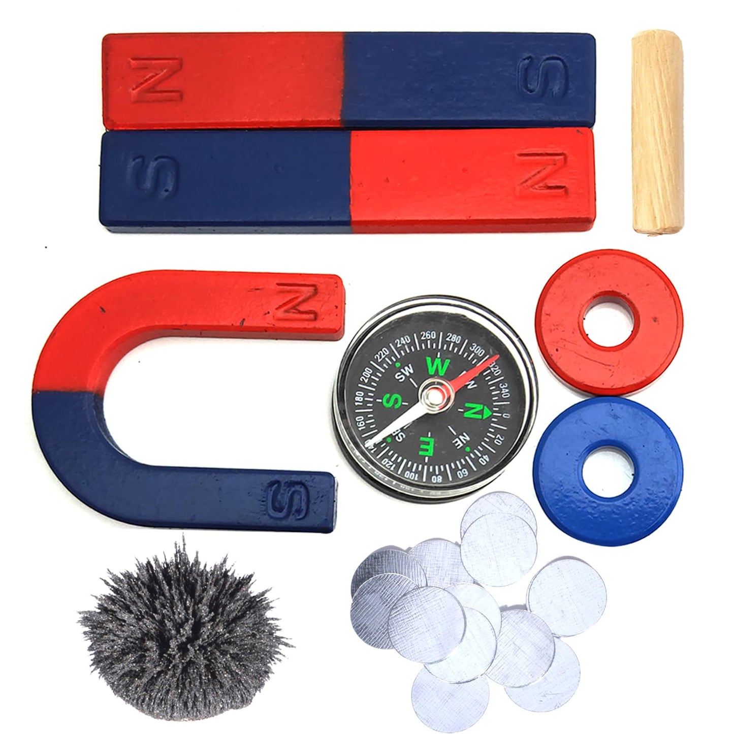 EUDAX Physics Science Magnets Kit for Education Science Experiment Tools Icluding Bar/Ring/Horseshoe/Compass Magnets