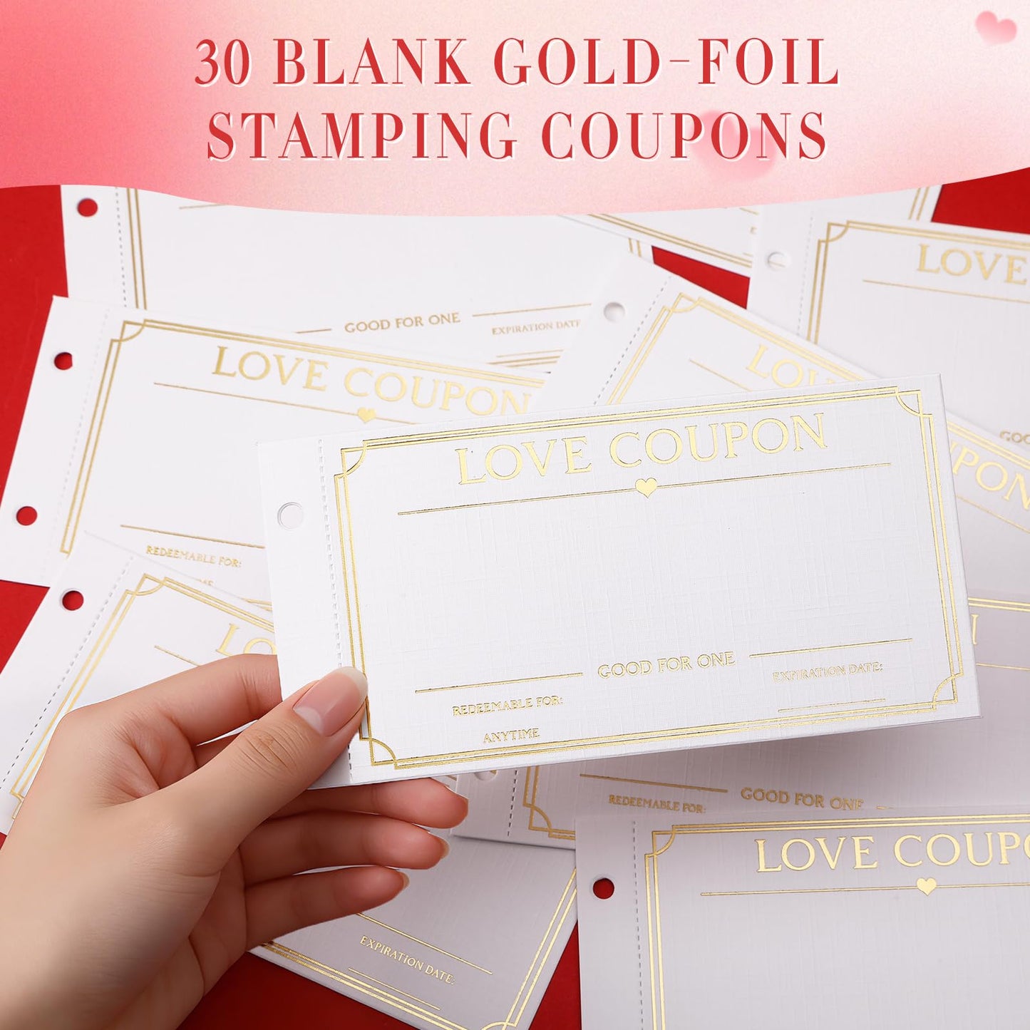 JULEASEL Love Coupons for Him – 30 Blank Personalized Coupons | Romantic Valentines Gifts for Him, Thoughtful Valentines Day Gifts for Husband, Cute Vday Gift for Boyfriend (Ruby Red)