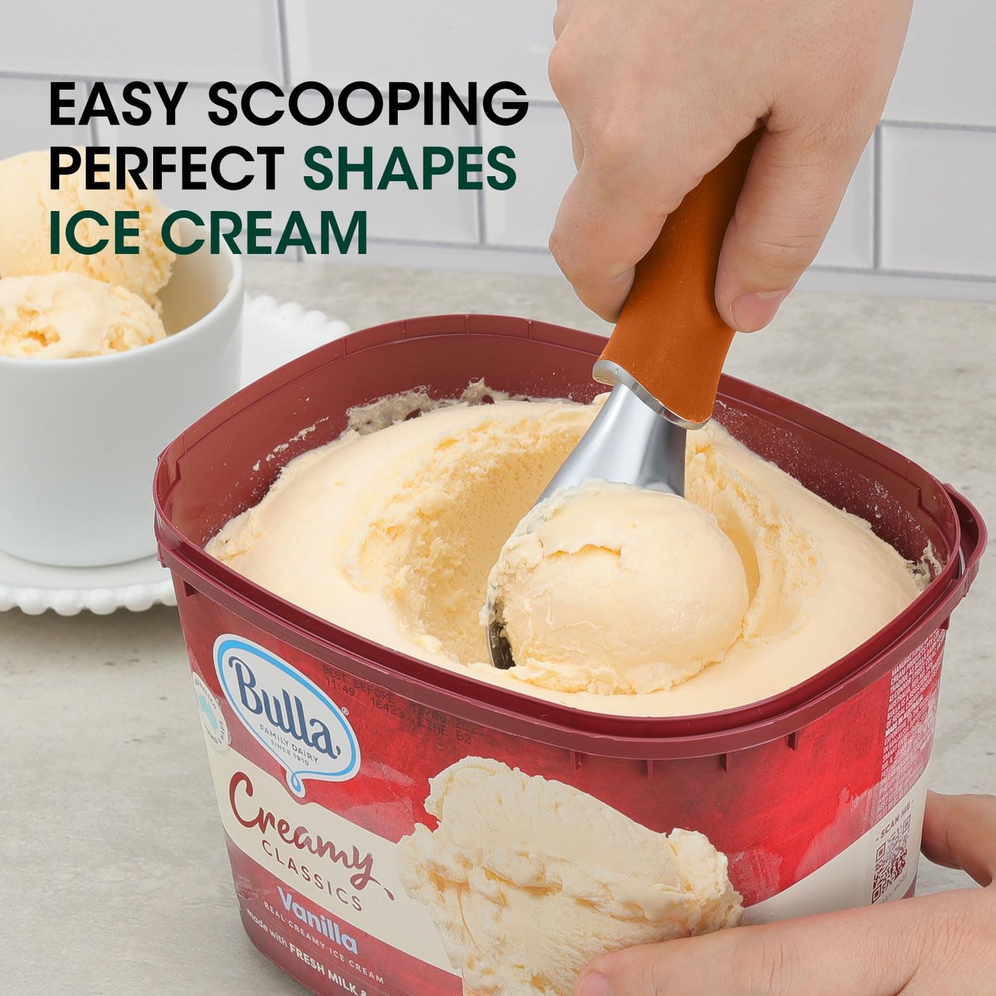 Beneno Heavy Duty Ice Cream Scoop - Upgraded Anti-Fracture Design, Comfortable Grip Long Handle, Effortless Scooping & Dishwasher Safe, Orange