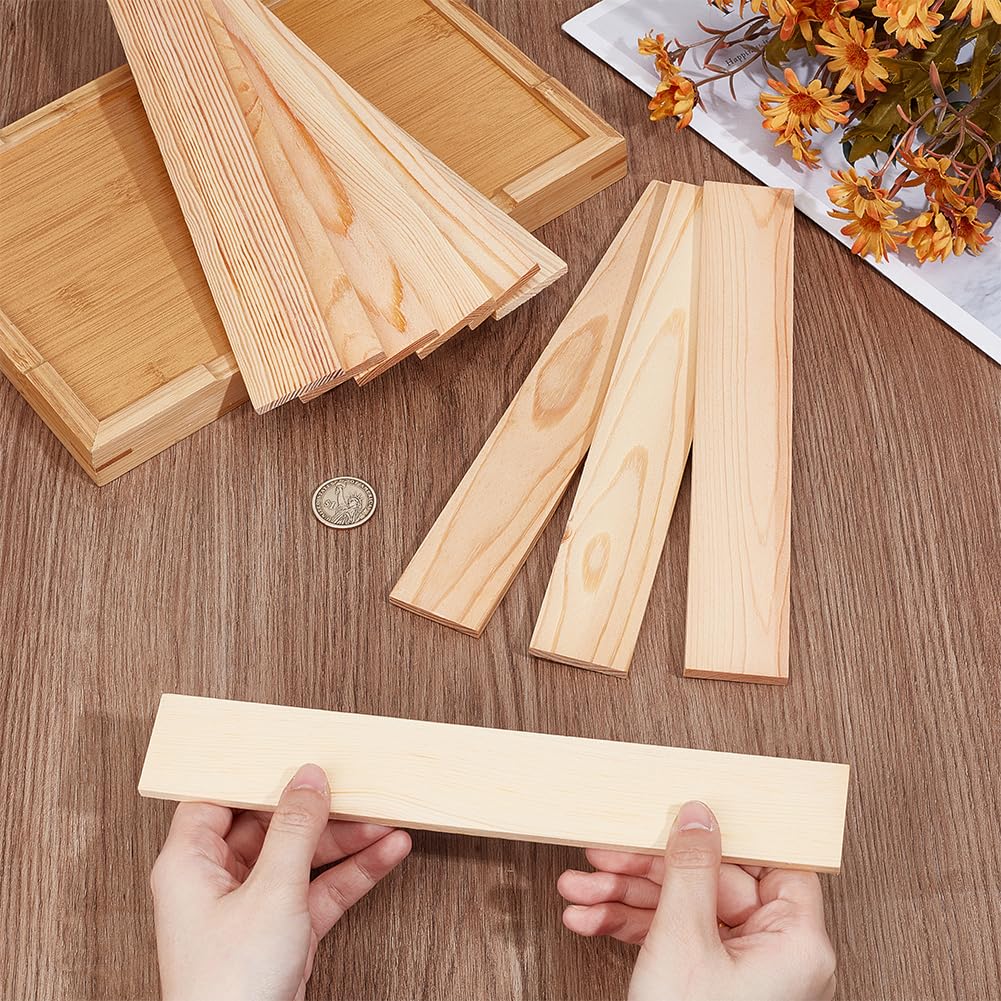BENECREAT 10pcs Unfinished Wood Blocks, 10 x 1.5inch Rectangle Pine Wood Board, 5.5mm Thick Sheets Carving Blocks for Arts Crafts DIY, Paintings Panel