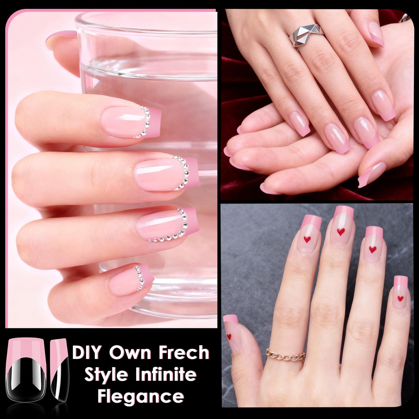 Bellelfin Pink French Tip Press on nails Short Square Fake Nails, 120PCS Square Nail Tips Short French Tip Nails, Clear Acrylic Nail Press on Full Cover False Nail
