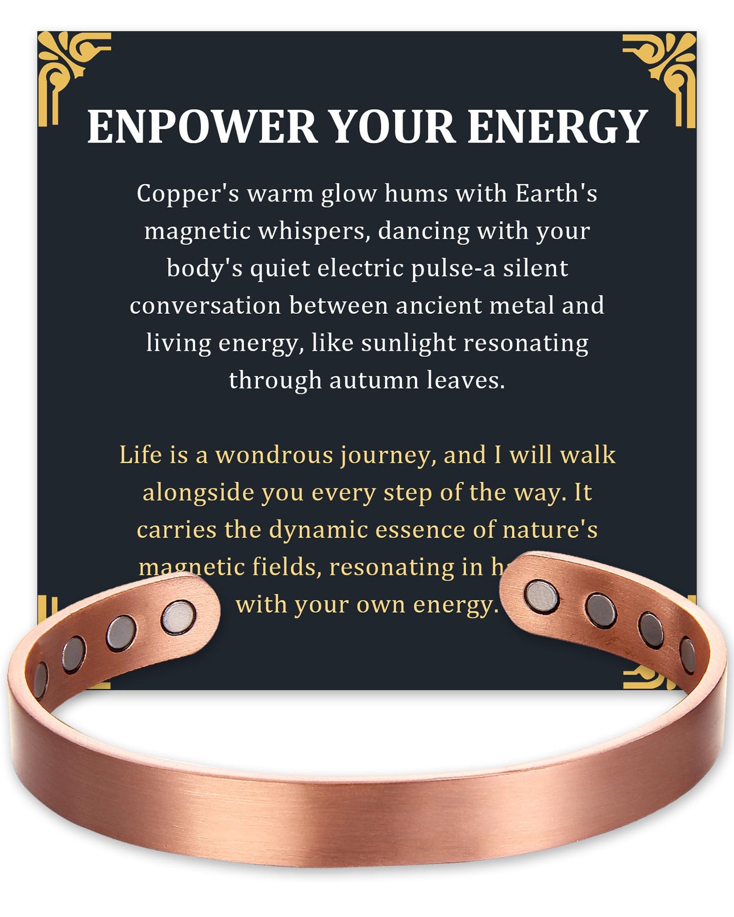 Fashtour Copper Bracelet for Men and Women, 99.99% Pure Copper Magnetic Bangle with 8pcs 3800 Gauss Magnets, Adjustable Jewelry Gift（Plain Design）