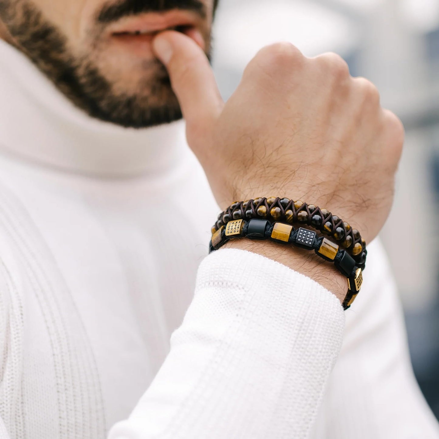 GT collection Flat Bead Bracelet, Gemstone Adjustable Bracelets for Men - Beaded Energy Bracelet for Relaxation and Peace, Handcrafted Men's Jewelry Gifts for Men