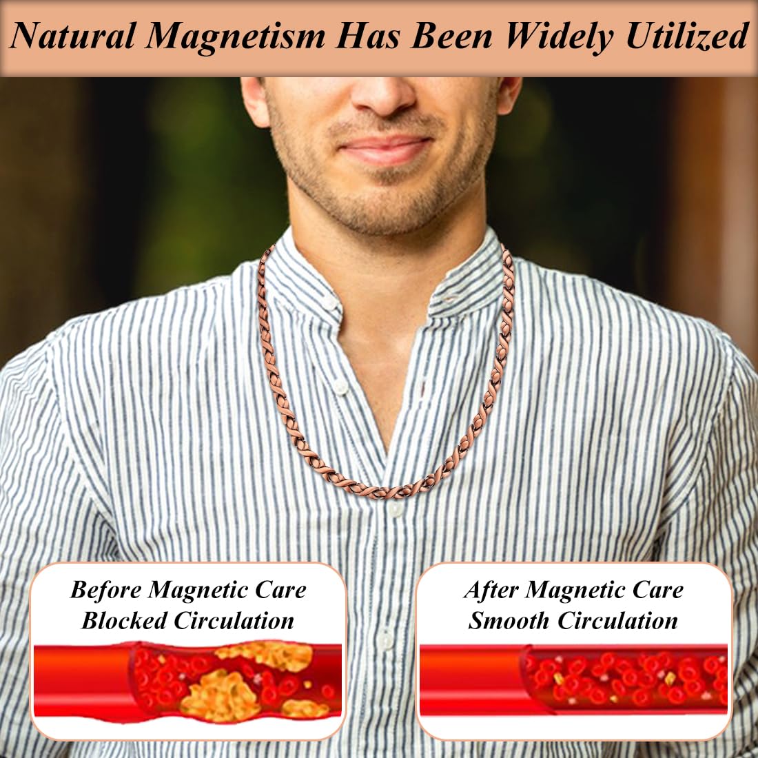 Vicmag Copper Magnetic Necklace for Women Men - Ultra Strength Magnets-99.9% Solid Pure Copper Ring Necklace for Neck Gift
