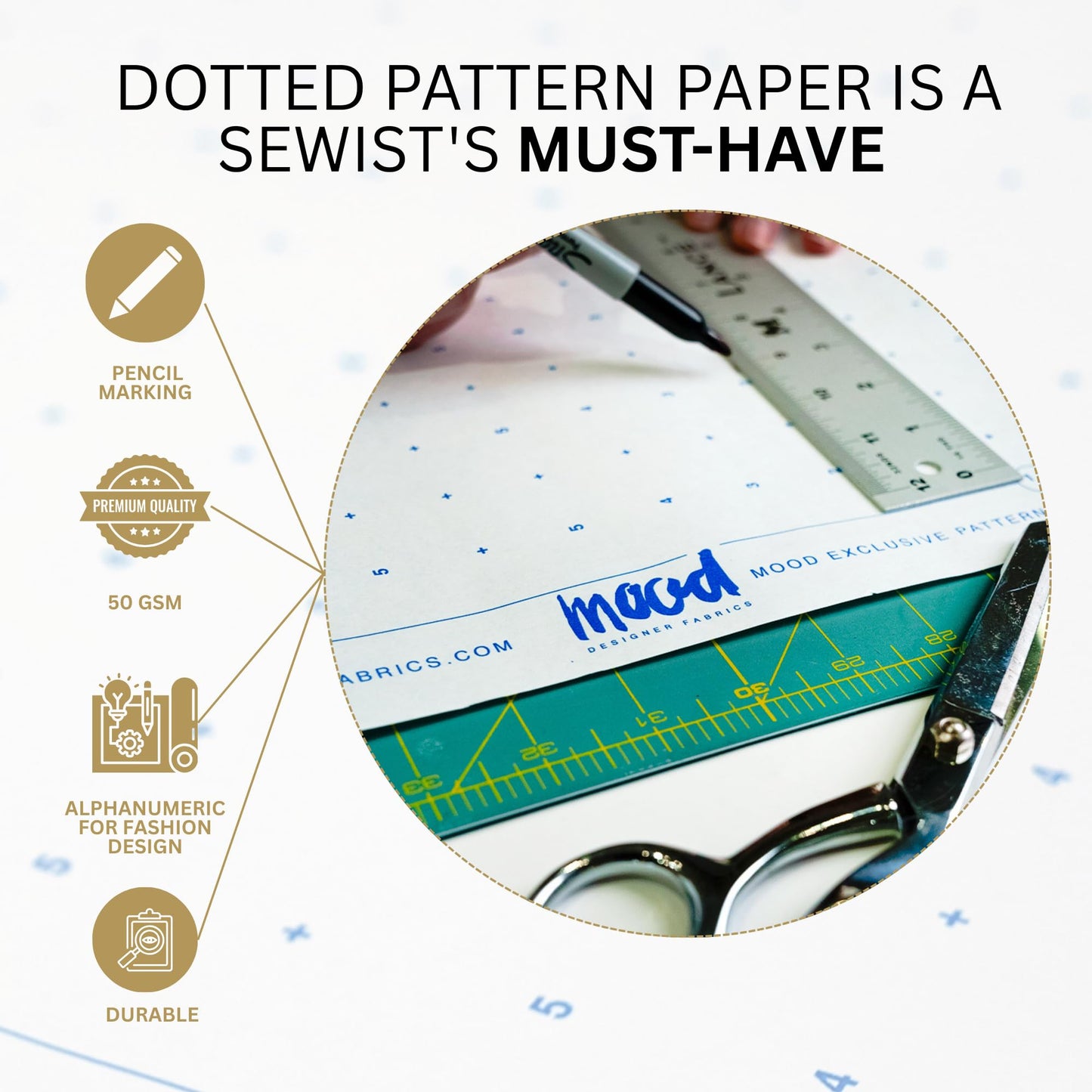 White Dotted Pattern Paper - 3 Yards Bundle for Sewing, Crafting, and Drawing by Mood Fabrics, Standard Weight 40 inch Wide, Sewing Tracing Paper