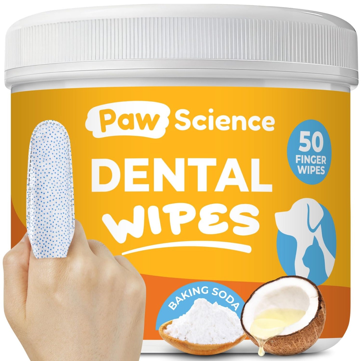Paw Science Dog & Cat Teeth Cleaning Wipes - Dental Finger Wipes for Cats & Dogs - Pet Toothbrush & Tooth Brushing Kit - Effective Teeth Cleaner (Unscented)