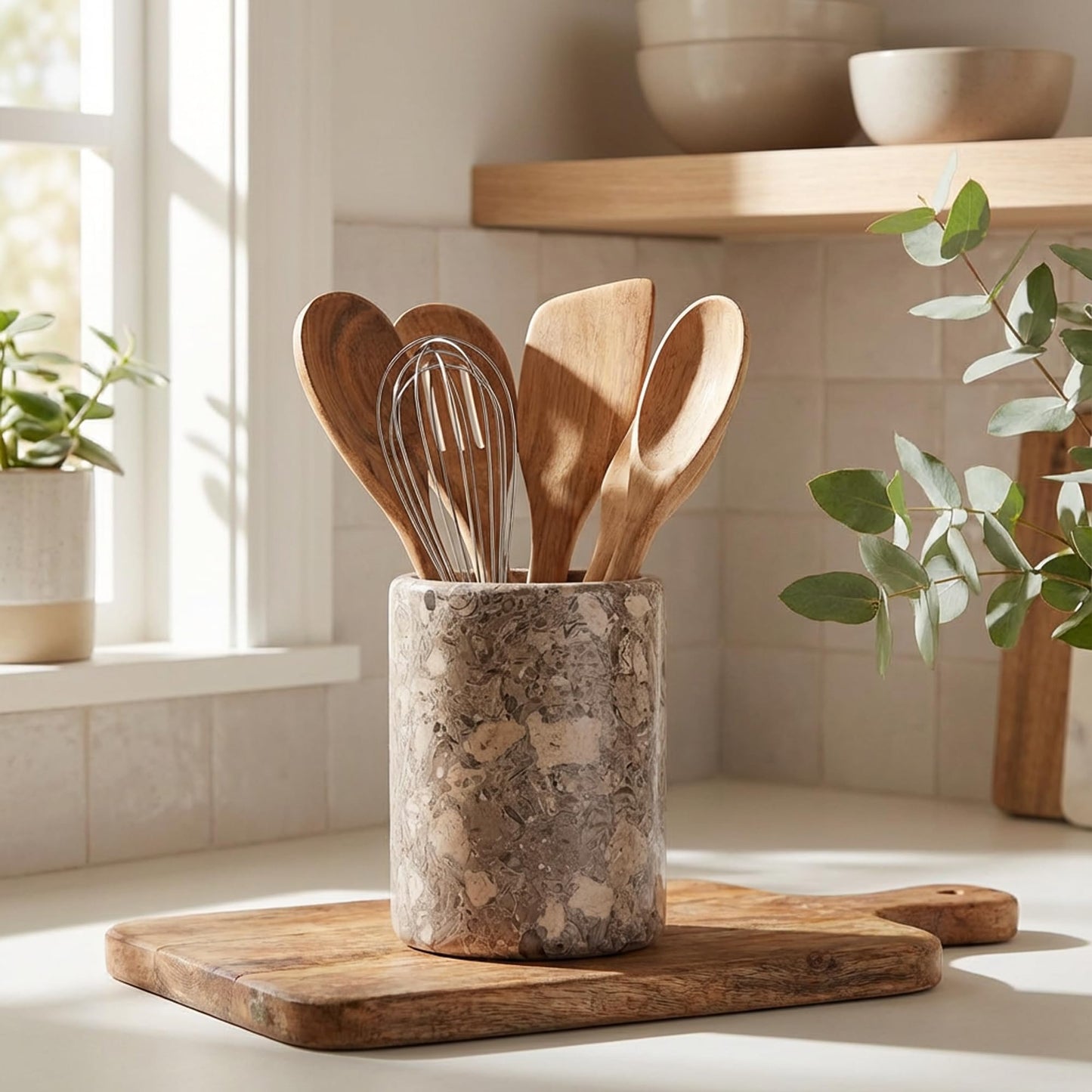 Radicaln Marble Utensil Holder 6.5" Inches Oceanic Handmade Spatula Set for Kitchen Counter, Marble Cooking Utensils Jar & Kitchen Essentials Organizer, Ideal Utensil Caddy, Spoon Holder