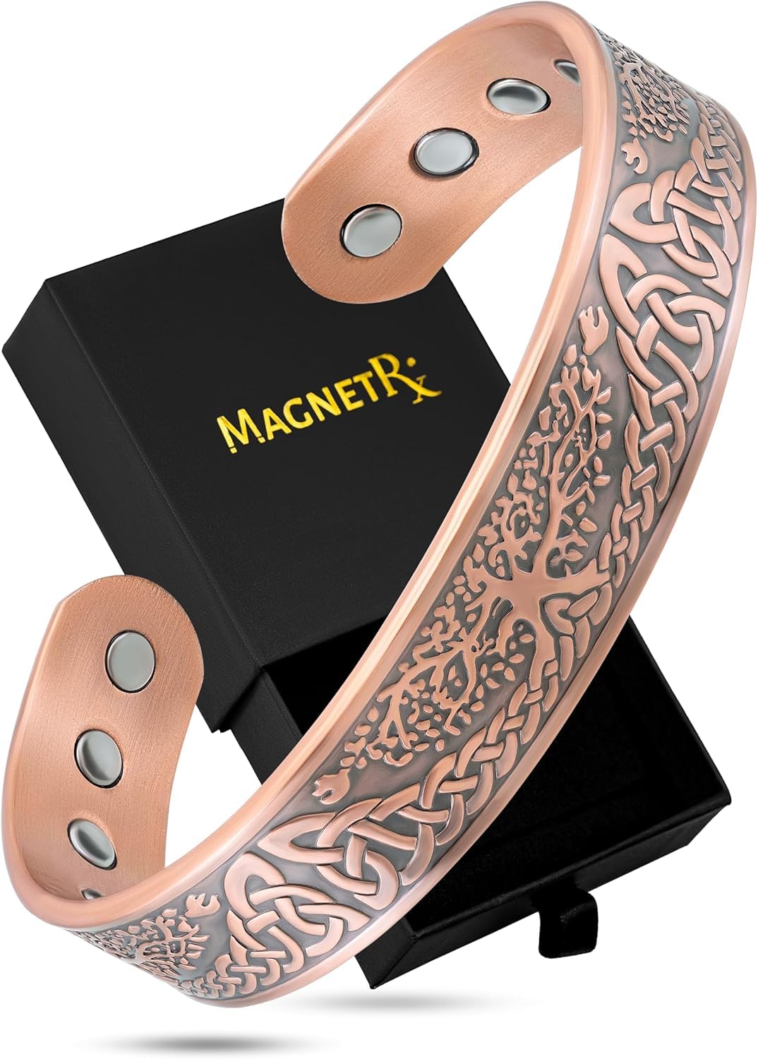 MagnetRX® Magnetic Copper Bracelets for Men – Effective 99.9% Pure Copper Bracelet for Men – Adjustable Copper Magnetic Bracelets (Irish Tree)