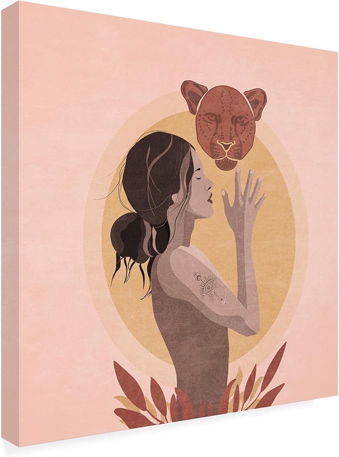 Trademark Fine Art Canvas Wall Art - Emel Tunaboylu 'Meditation With Tiger' Wall Art for Living Room, Bedroom, or Office Décor