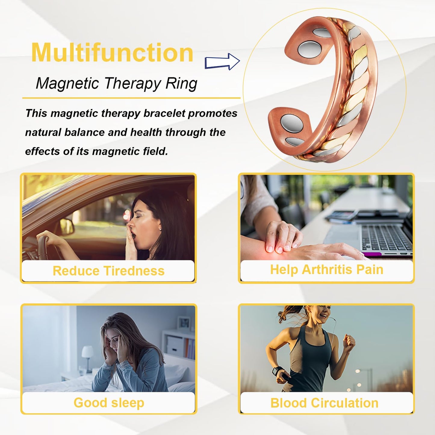 EnerMagiX Copper Rings for Women, Pure Copper Set Three -Color Gold Woven Magnetic Ring, Copper Jewelry Present (0208 2Pcs)