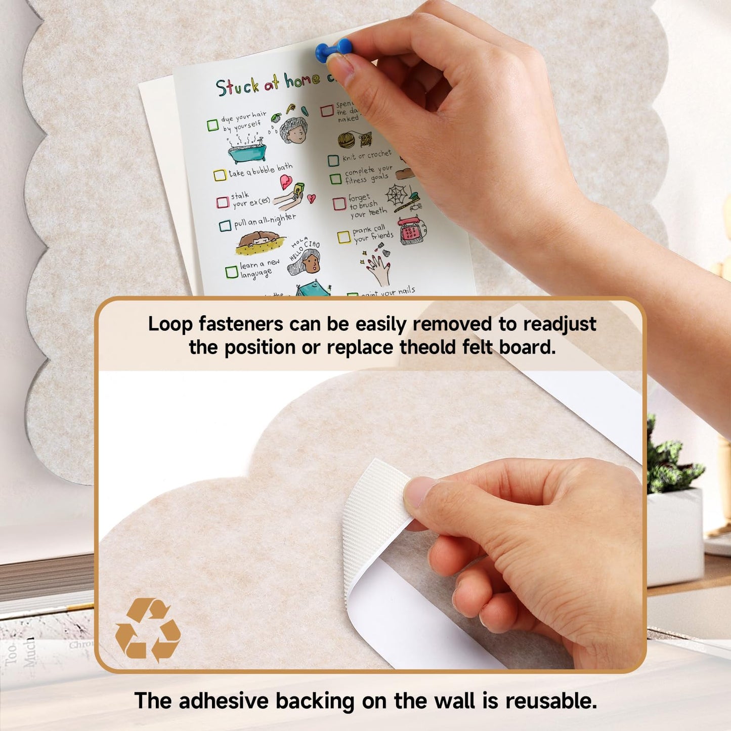 Felt Bulletin Board 24" x 18" Cork Board Alternative,Decorative Felt Pin Board Foldable Cork Boards for Walls Self-Adhesive Cork Board for Home Office Classroom Pin Board (Oatmeal)