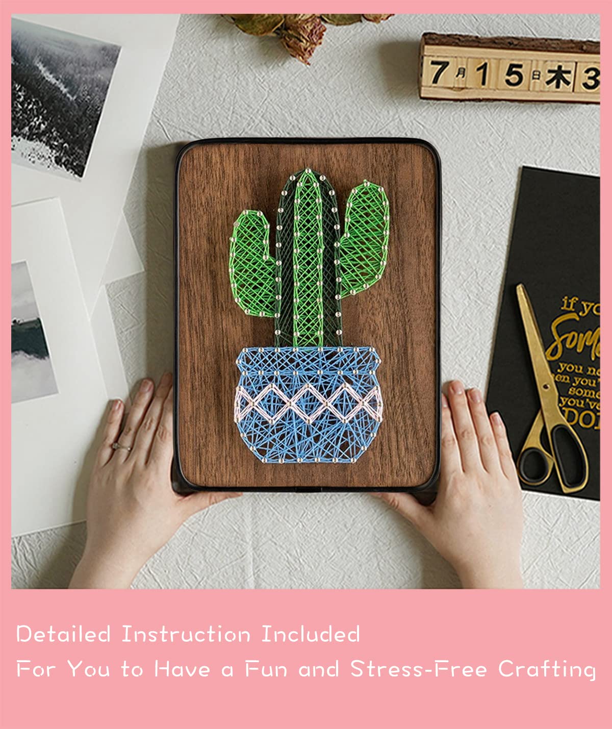 BAZIMA DIY String Art Kit for Beginner,Cactus String Art,DIY Cactus Potted Craft Kit,Unique Gift,Craft Kit for Holidays