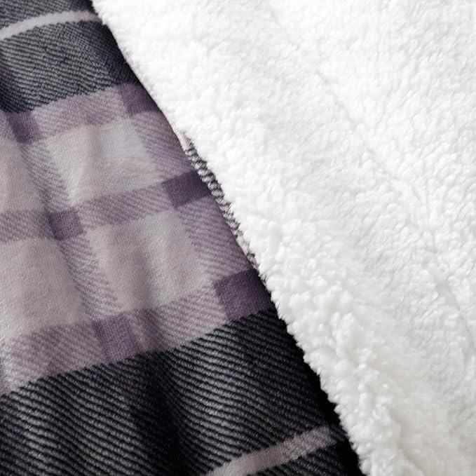 SOCHOW Sherpa Plaid Fleece Throw Blanket, Double-Sided Super Soft Luxurious Bedding Blanket 90 x 90 inches, Grey