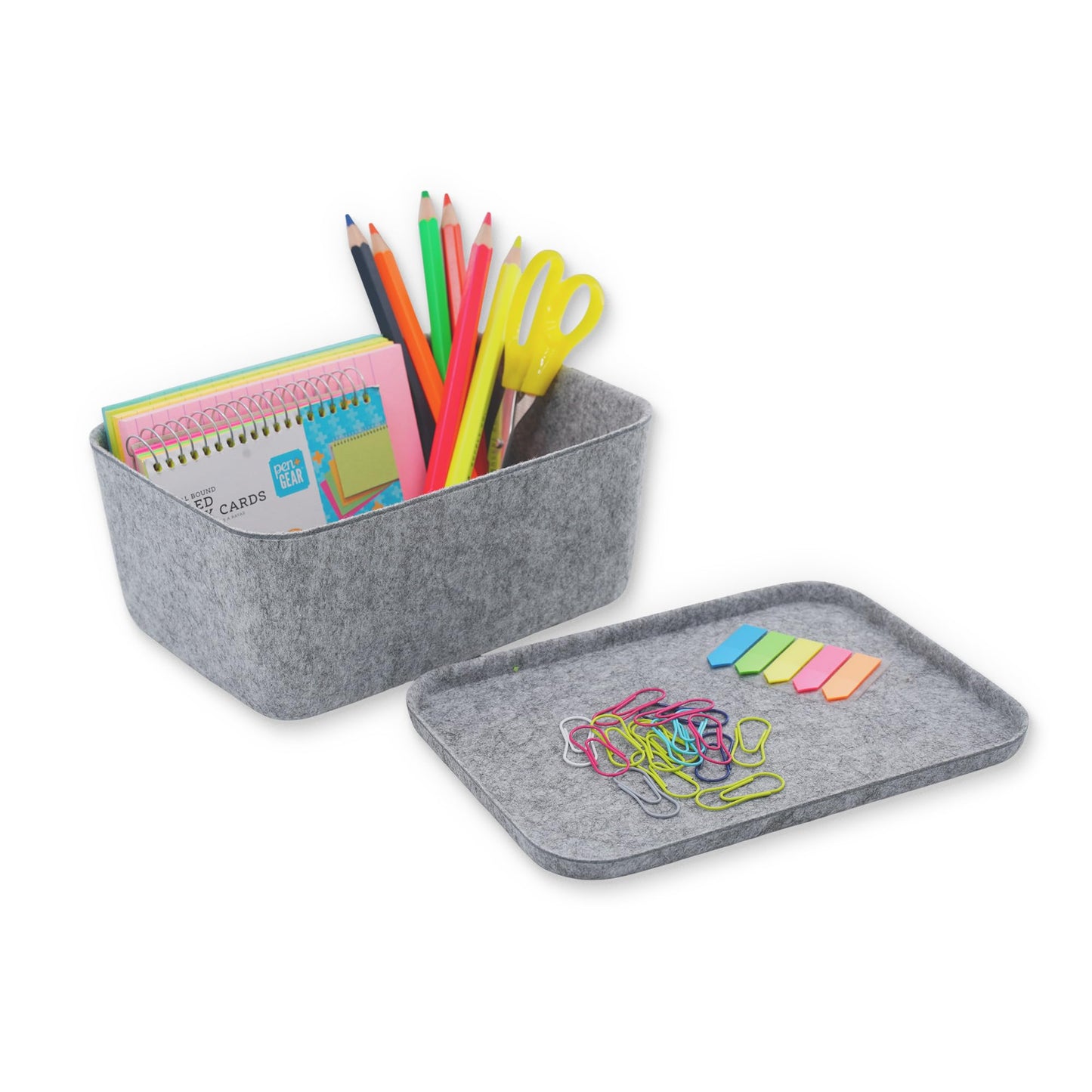 Welaxy Lidded office desk drawer organizer bins Deep draw organiser Felt storage box with lids for office supplies makeup jewelery decluttering fall gift (Gray)