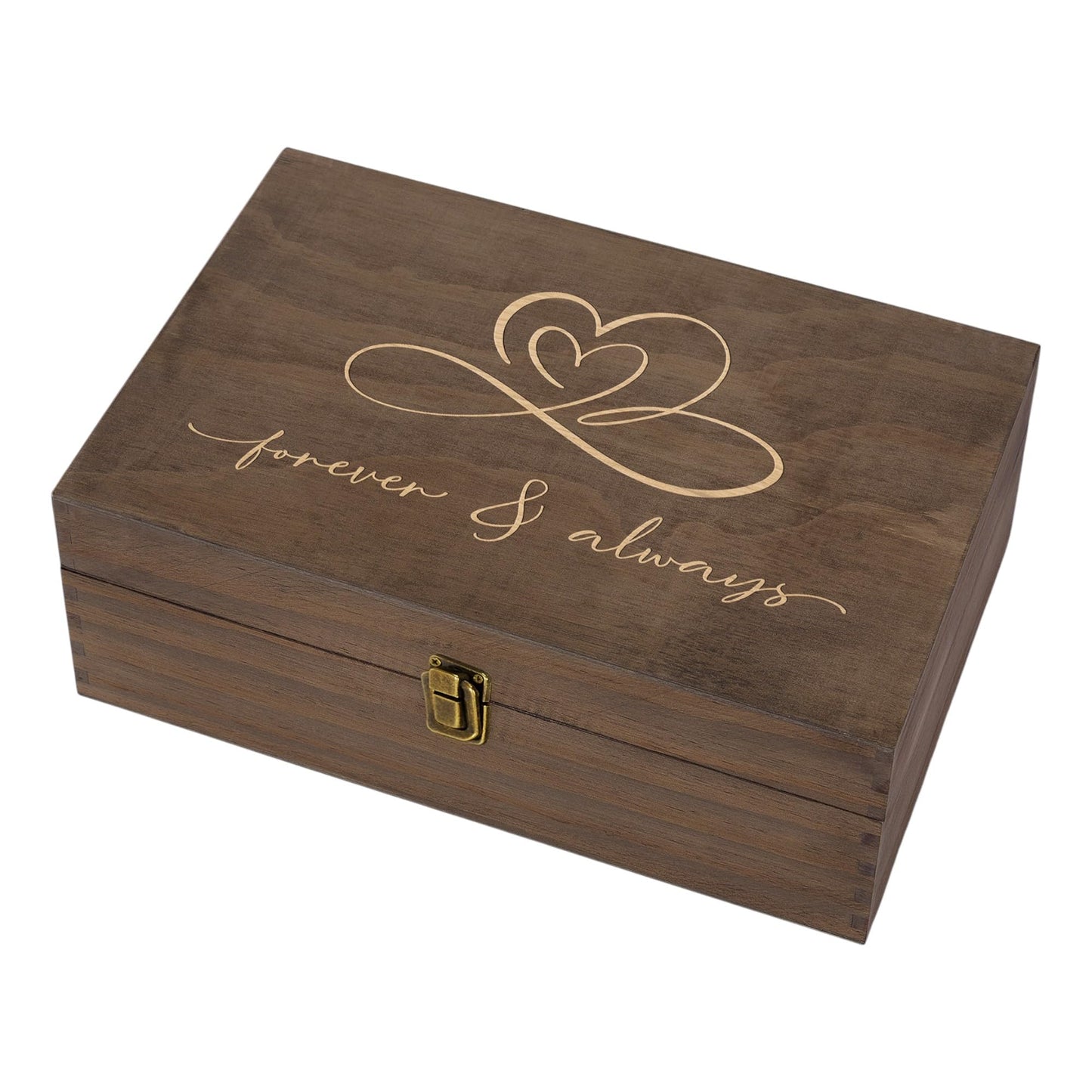 Rustic Wooden Memory Box – Medium Keepsake Storage Box with Double-Sided Engraving – “Forever & Always” Outside & “Every Love Story…” Inside – Personalized Gift for Couples, Wedding, Anniversary
