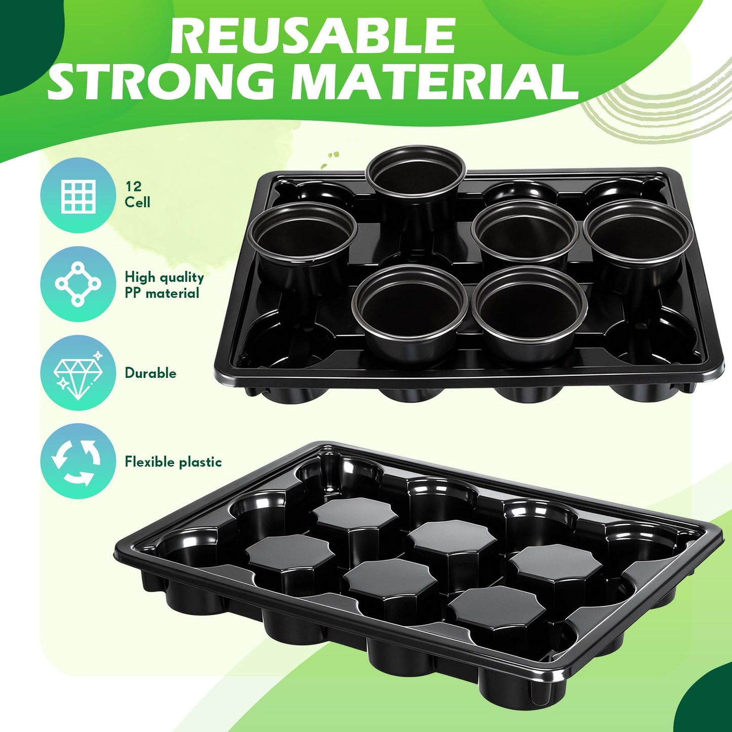 Lounsweer 6 Sets 4 Inch Plant Nursery Pots 72 Pcs and 12 Cell Plant Seed Starter Trays 6 Pcs, Sturdy Seeds Starting Germination Shuttle Carrying Trays, Small Planter Nursery Propagation(Black)