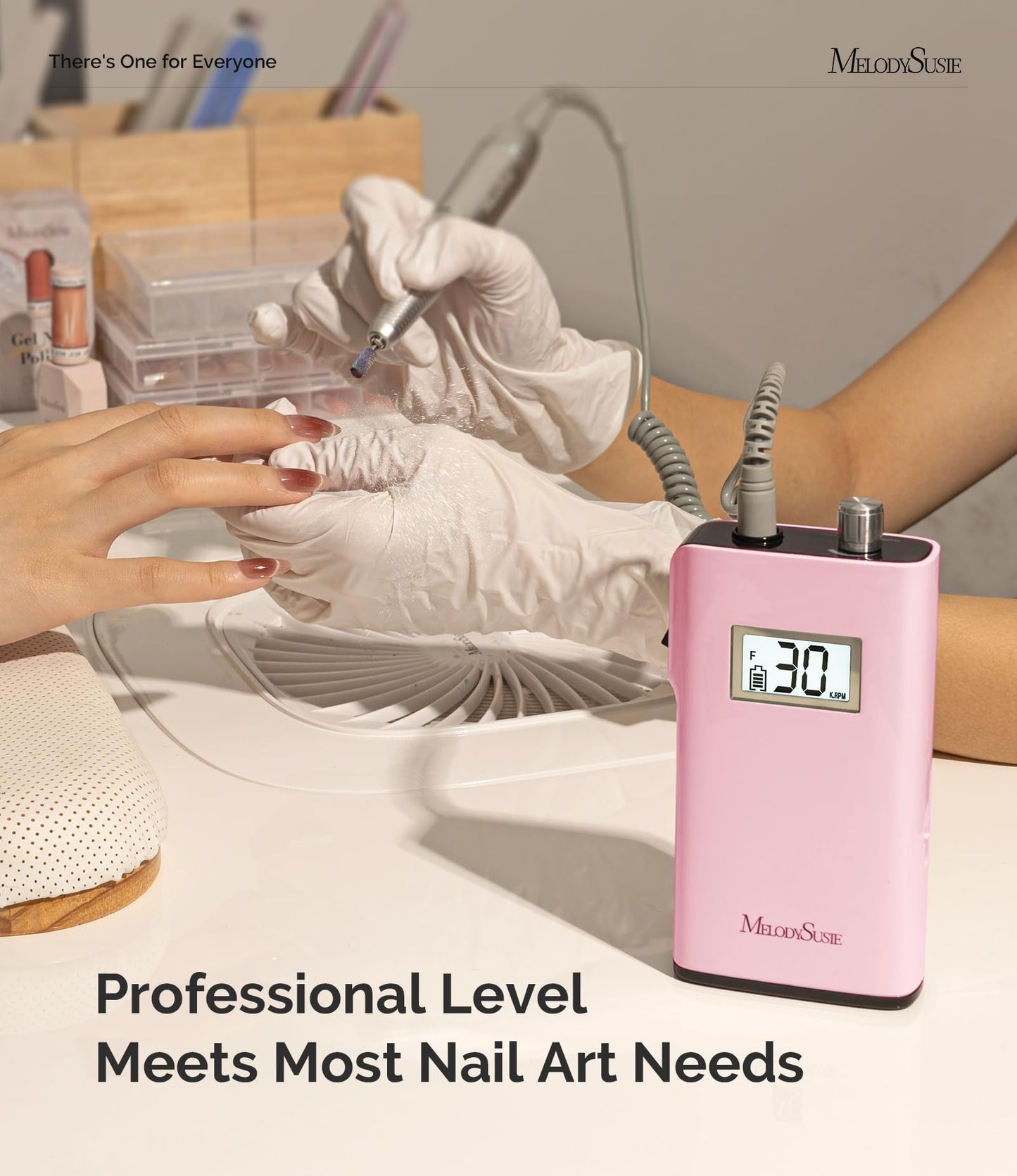 MelodySusie Entry-Level Clip-On Rechargeable Nail Drill, SC320H 30000RPM Popular Classic E-File with LCD Display for Manicure Shaping & Gel Removal, Perfect for Training, Nail Art Practice & Home Use