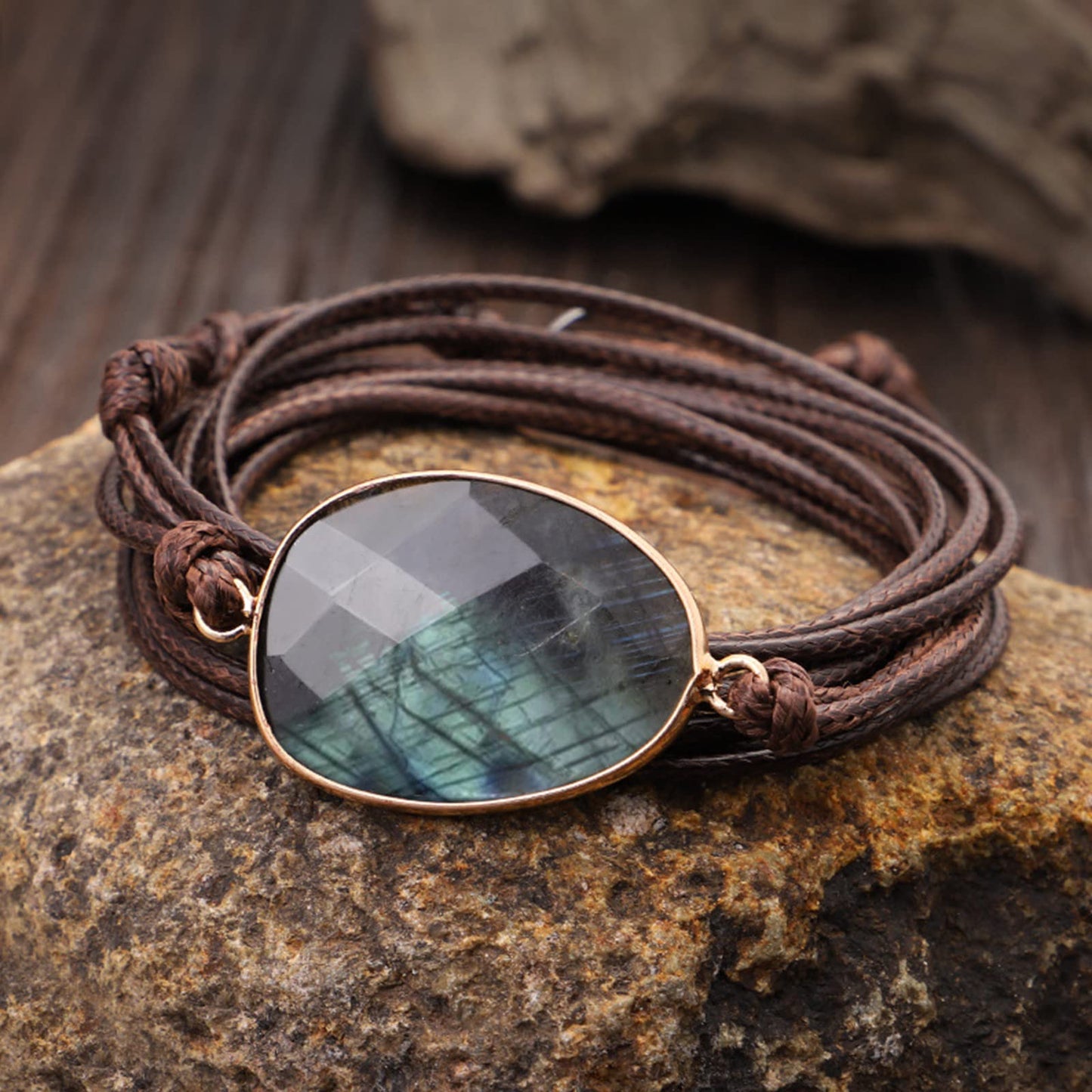 Plumiss Boho Labradorite Stone Rope 5 Wrap Bracelets for Women Men